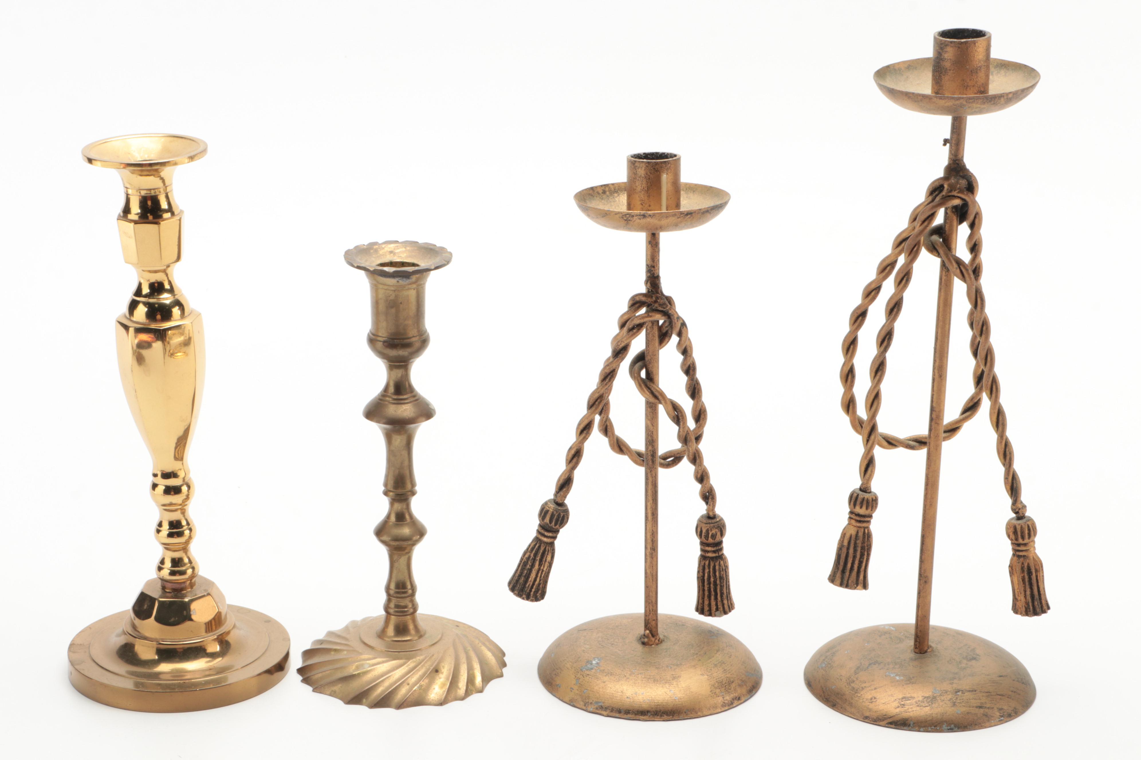 Brass and Brass Plated Candle Holders, Plate Stands, Bells and More Home Décor