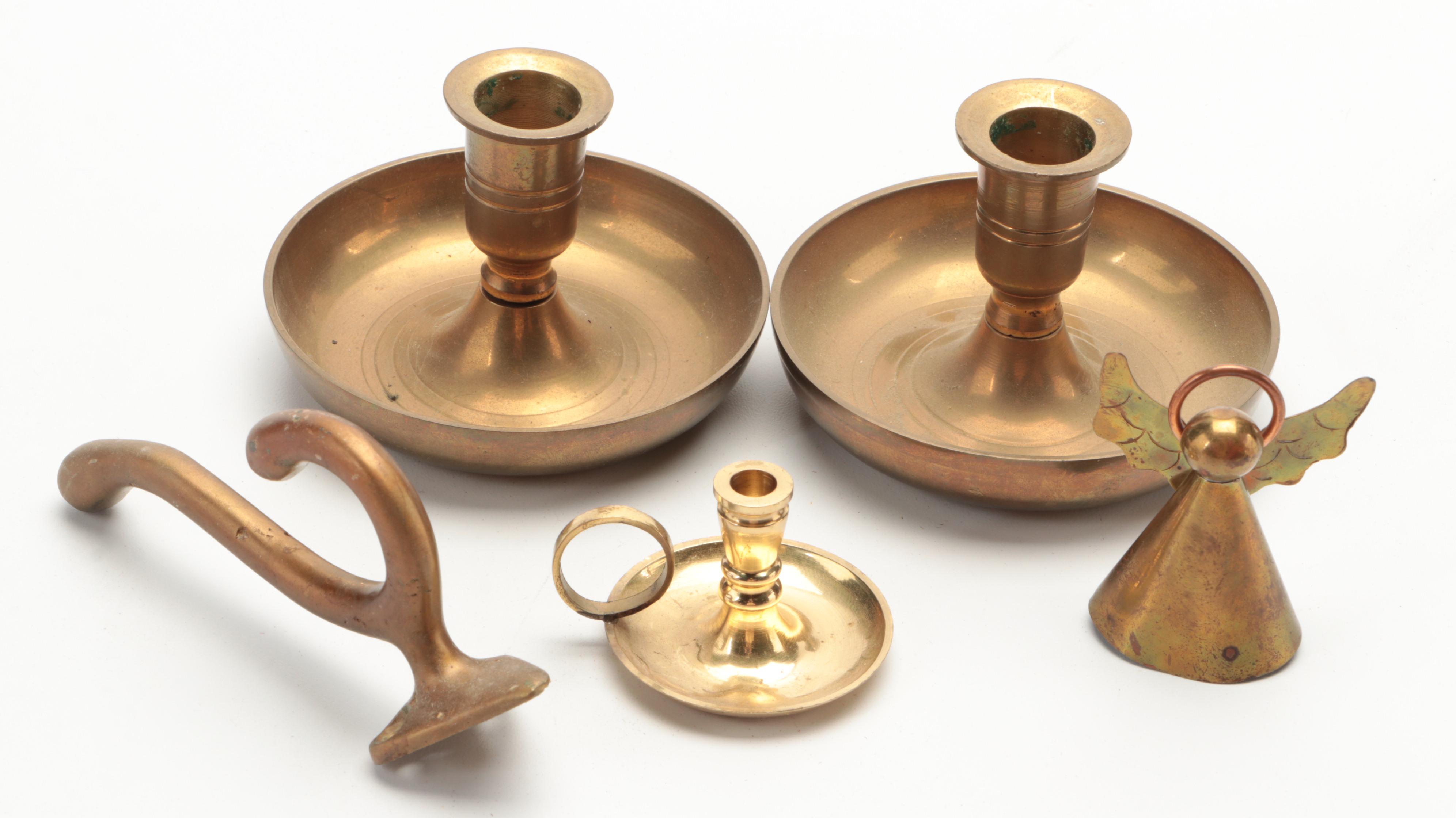 Brass and Brass Plated Candle Holders, Plate Stands, Bells and More Home Décor