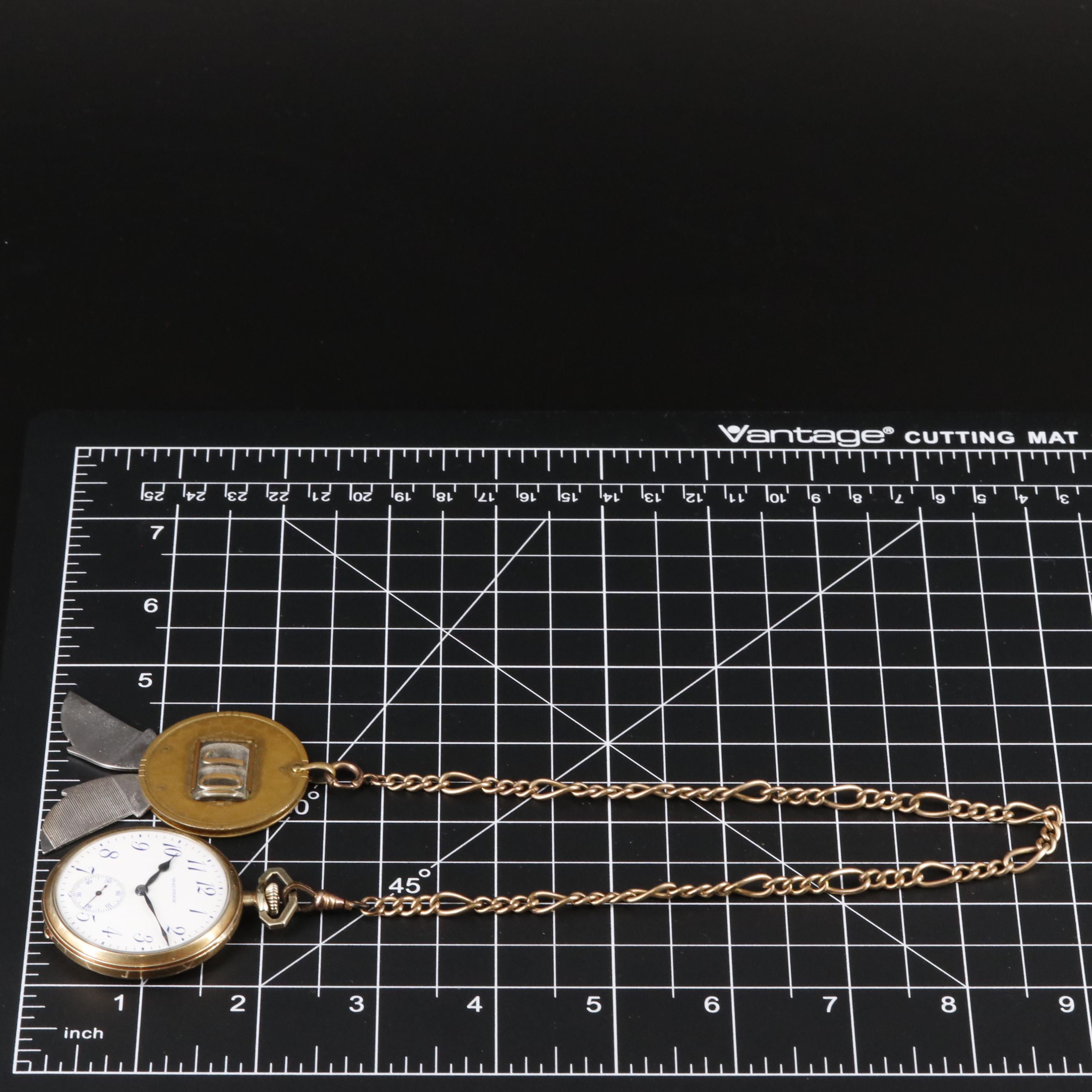 Waltham Pocket Watch with Figaro Chain and Pocket Knife Fob