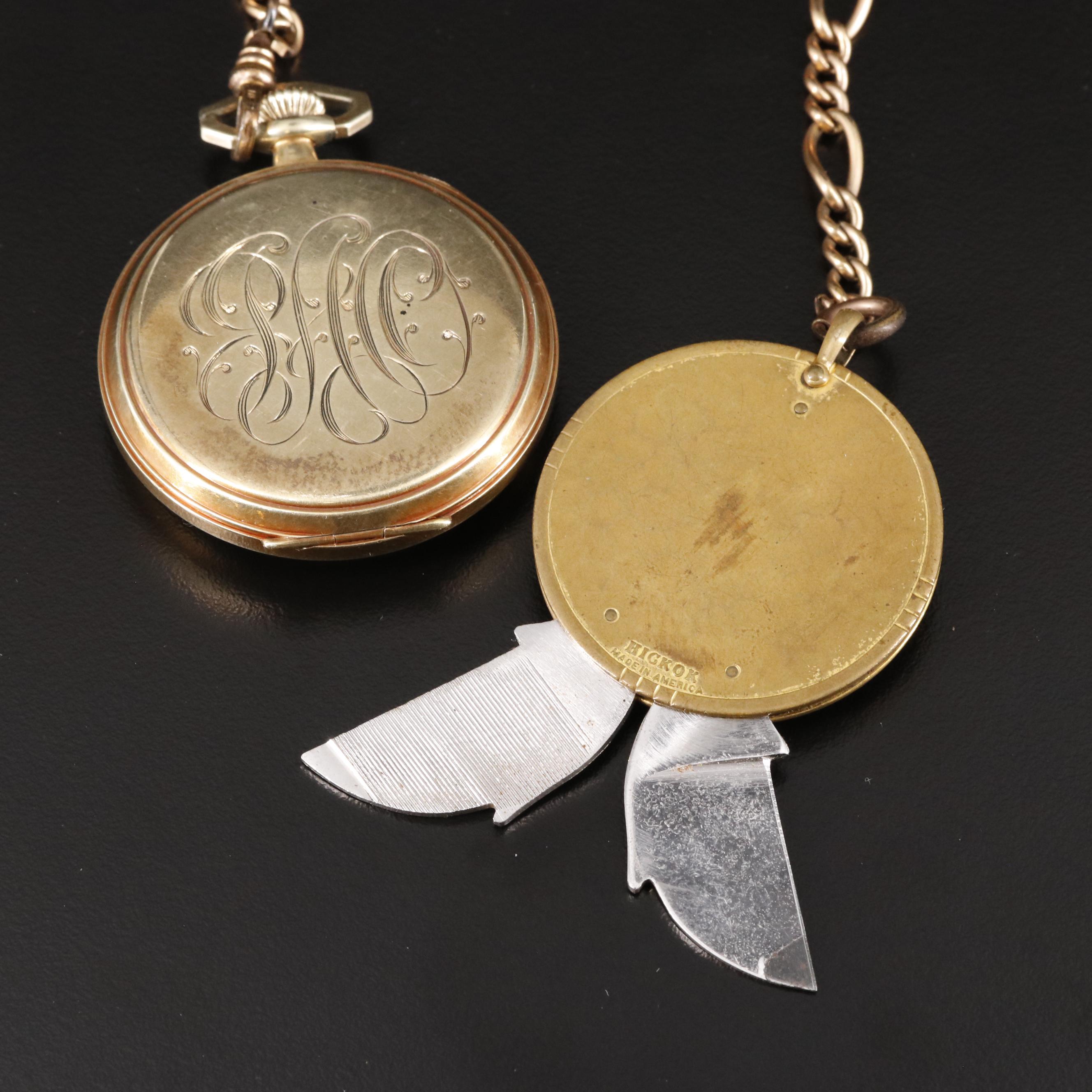 Waltham Pocket Watch with Figaro Chain and Pocket Knife Fob