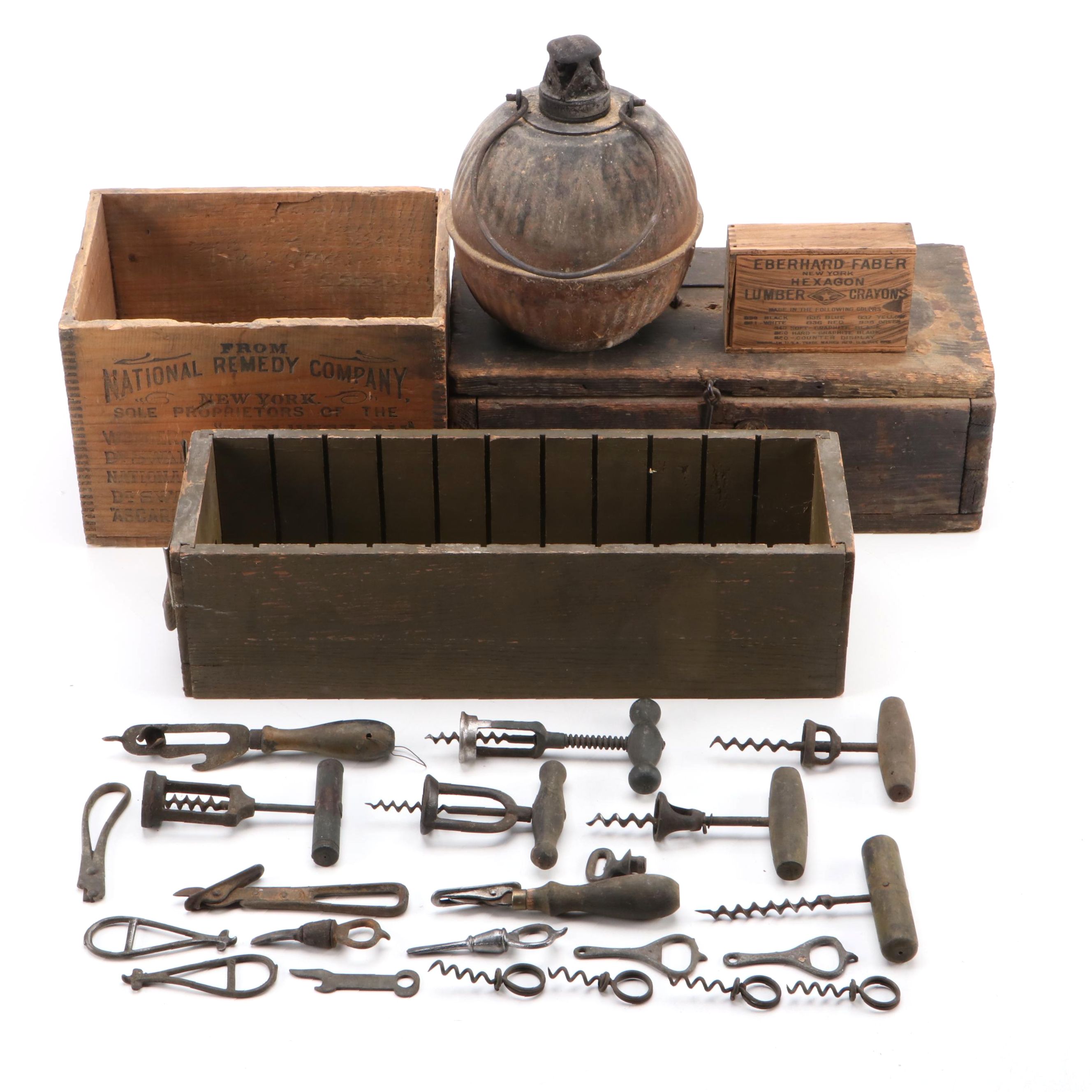 Shankin Mfg "Storm King" Smudge Pot with Wood Boxes, Metal Bar Tools and Others