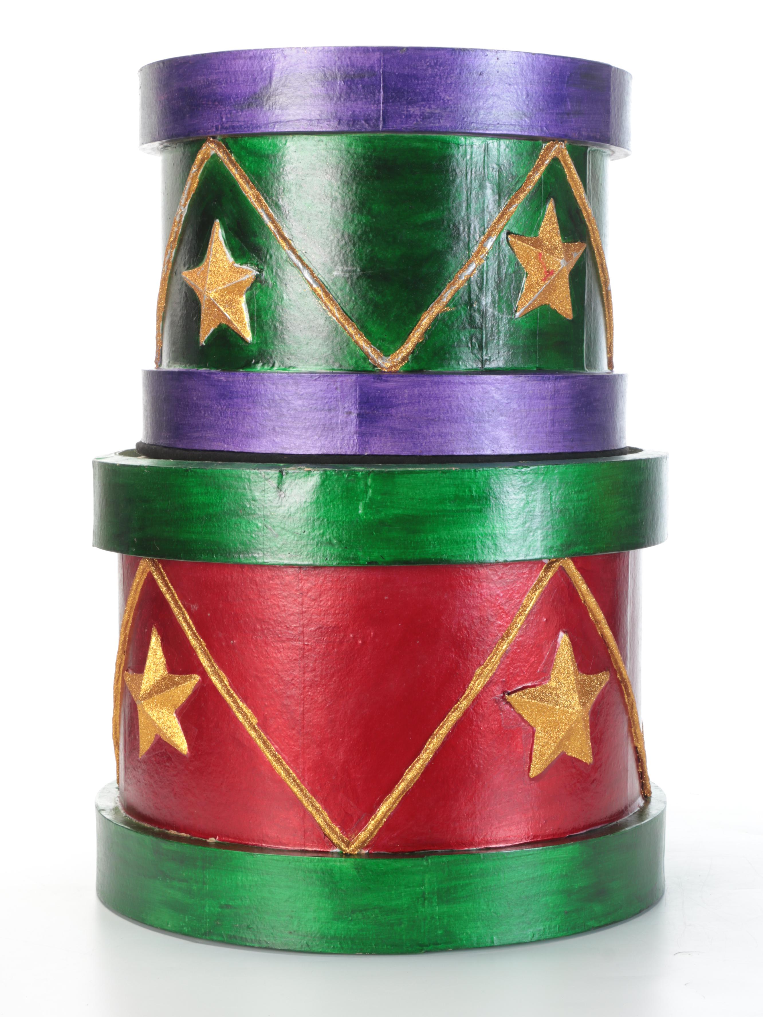 Stackable Hand-Painted Wood Decorative Snare Drums