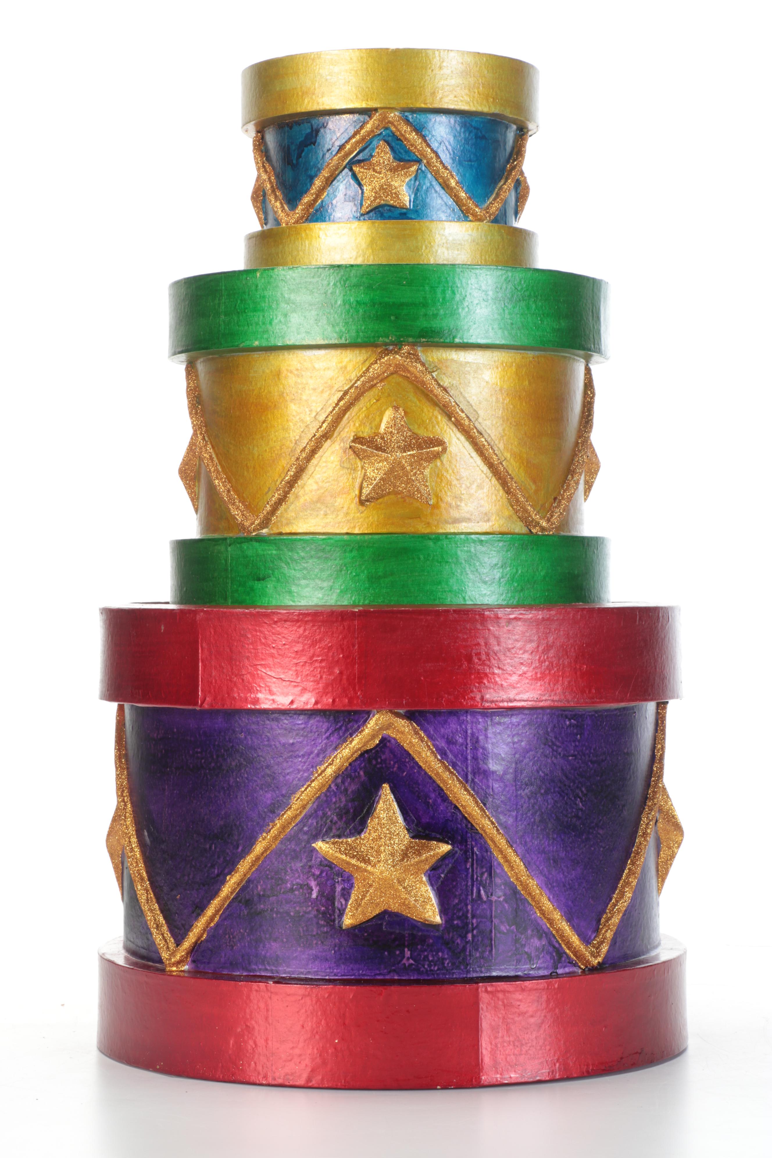 Stackable Hand-Painted Wood Decorative Snare Drums