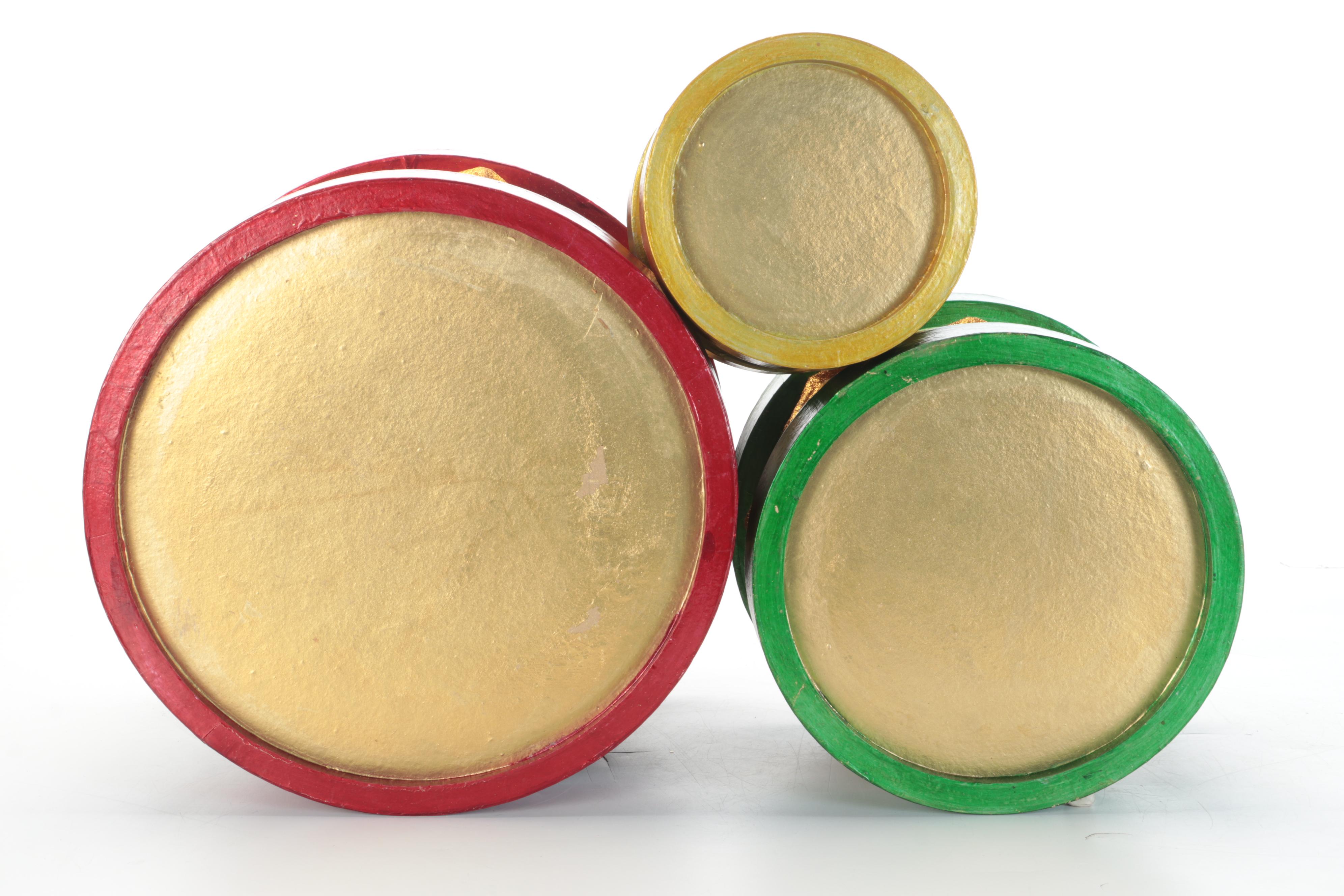 Stackable Hand-Painted Wood Decorative Snare Drums