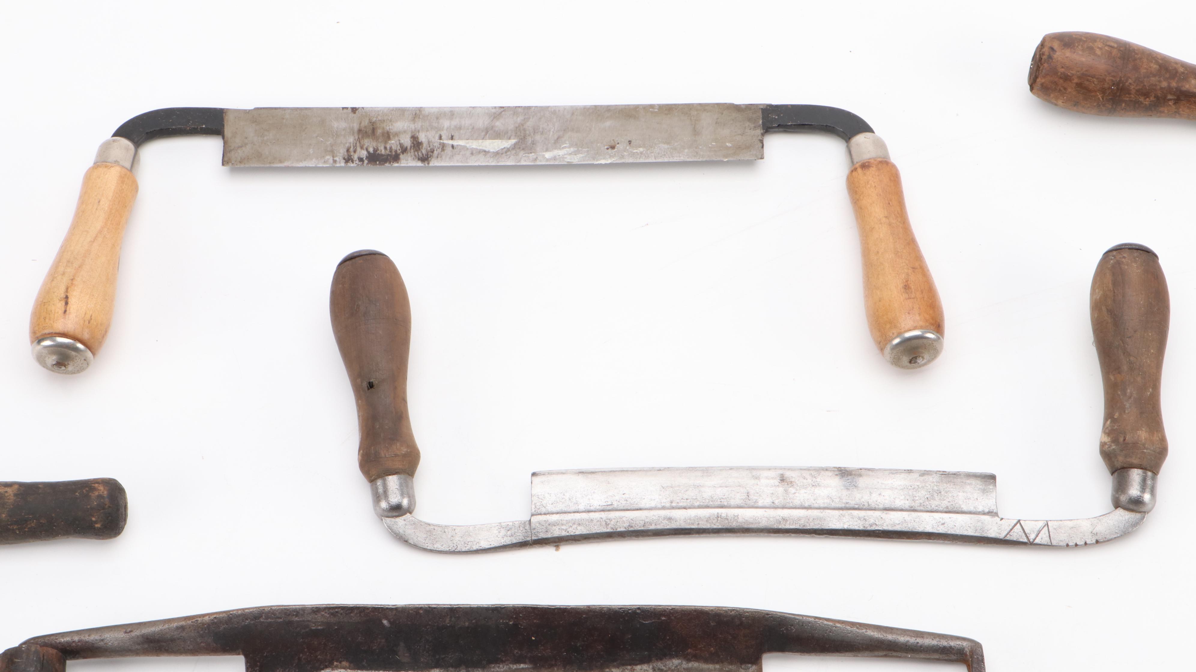 Wood Handled Wrought Iron Woodworking Draw Knives, Antique