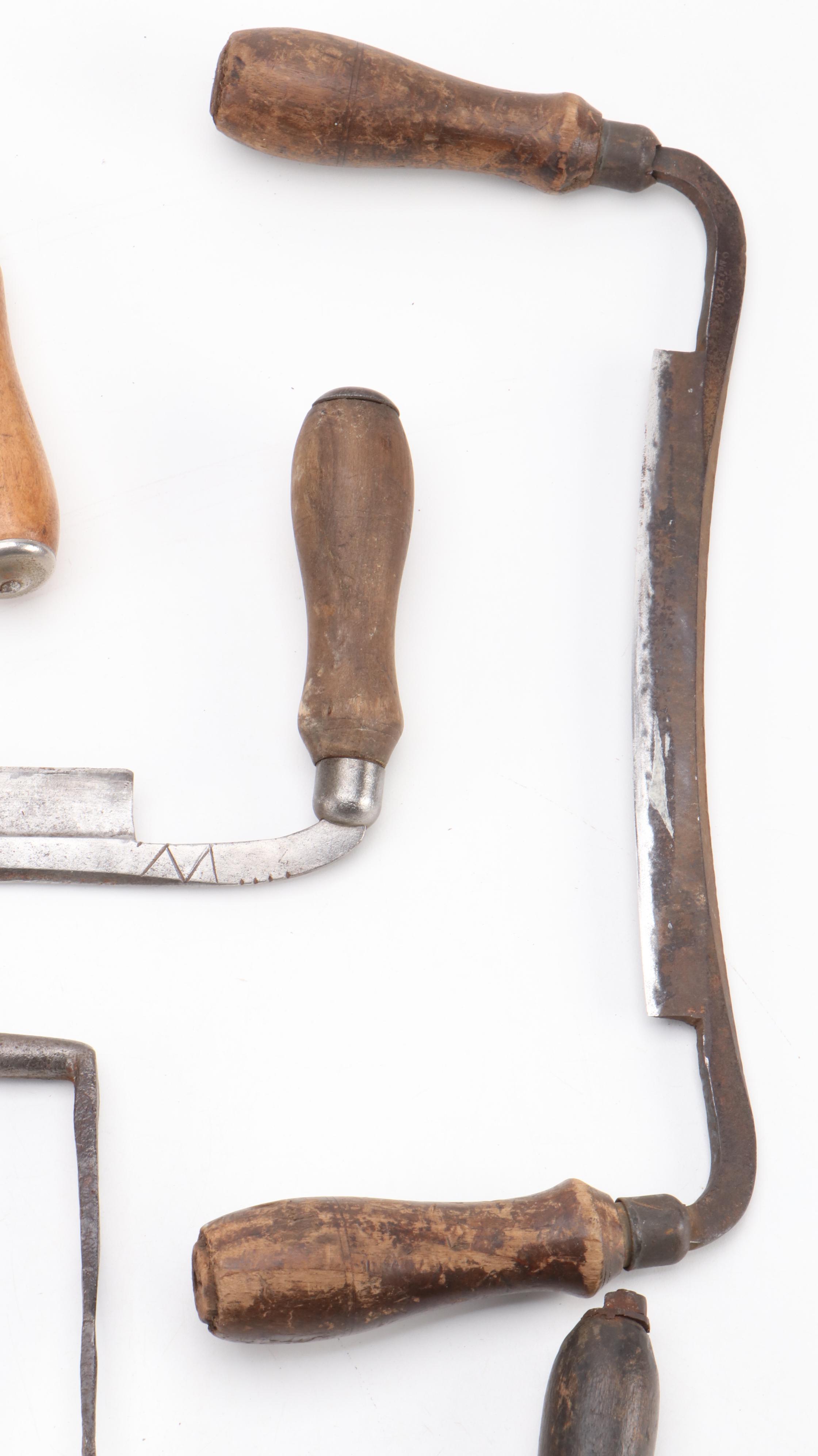 Wood Handled Wrought Iron Woodworking Draw Knives, Antique