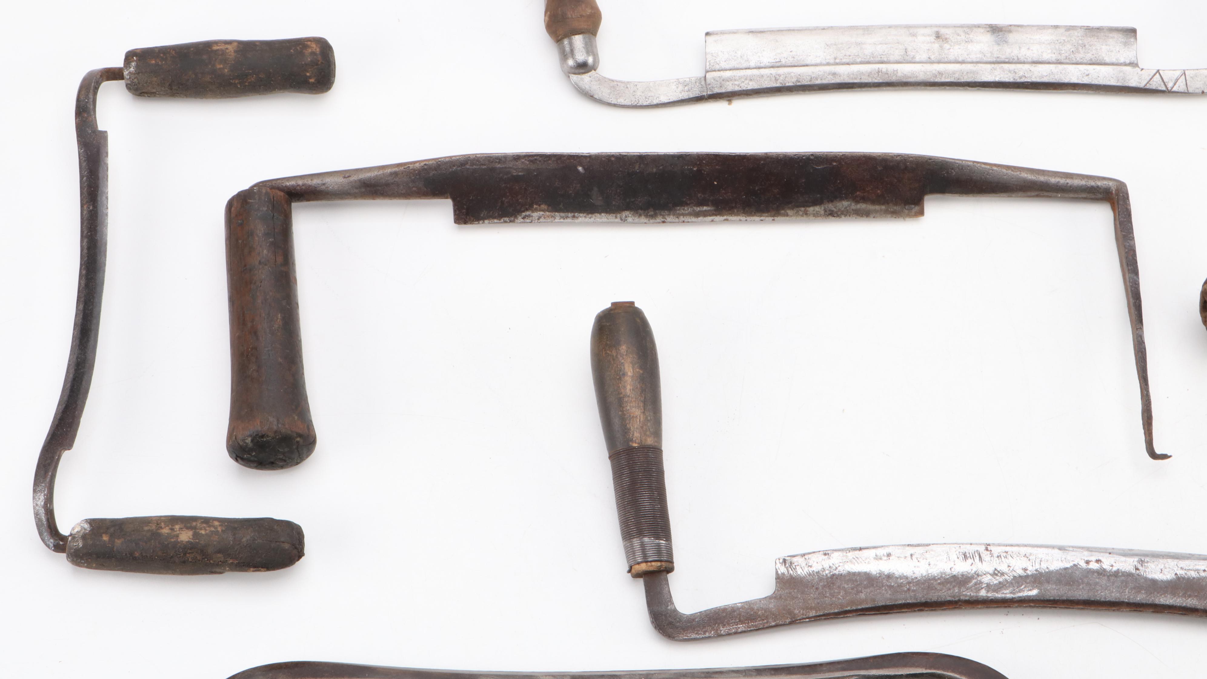 Wood Handled Wrought Iron Woodworking Draw Knives, Antique