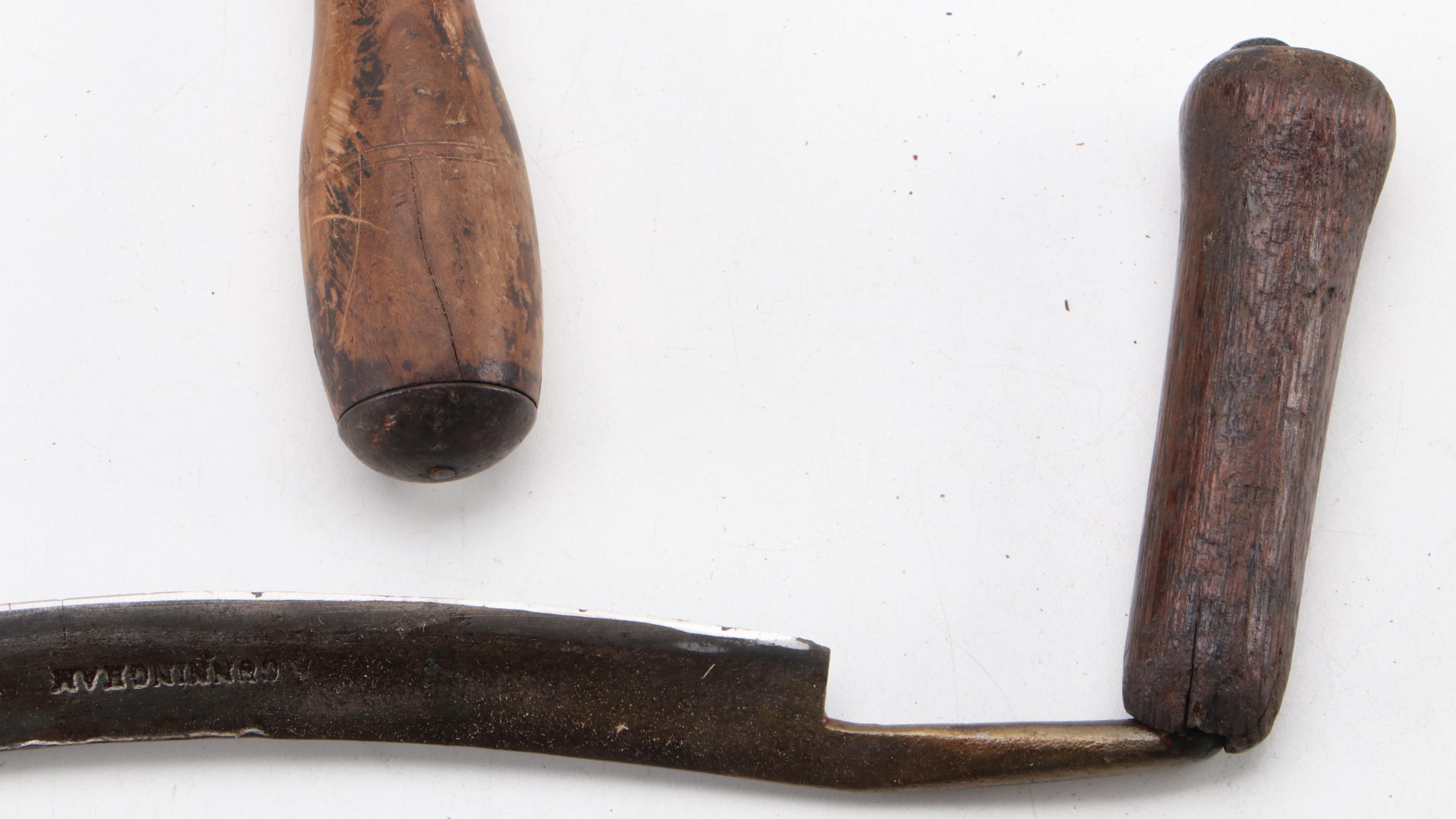 Wood Handled Wrought Iron Woodworking Draw Knives, Antique