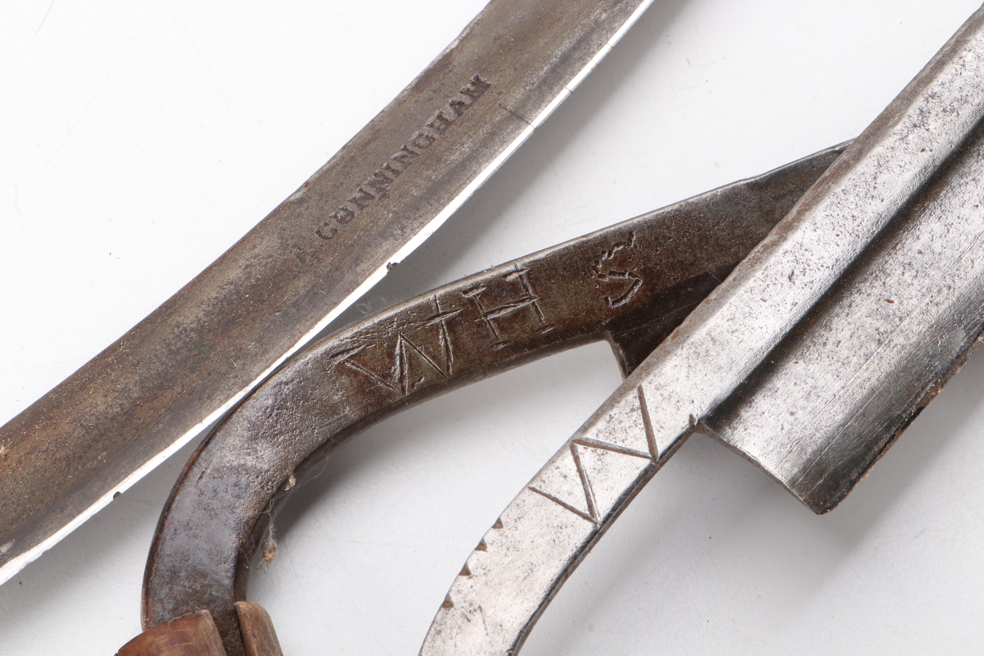 Wood Handled Wrought Iron Woodworking Draw Knives, Antique