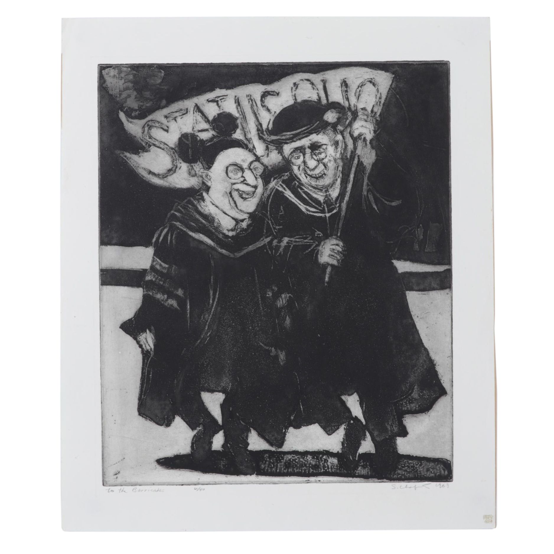 Sidney Chafetz Etching With Aquatint "To the Barricades," 1969