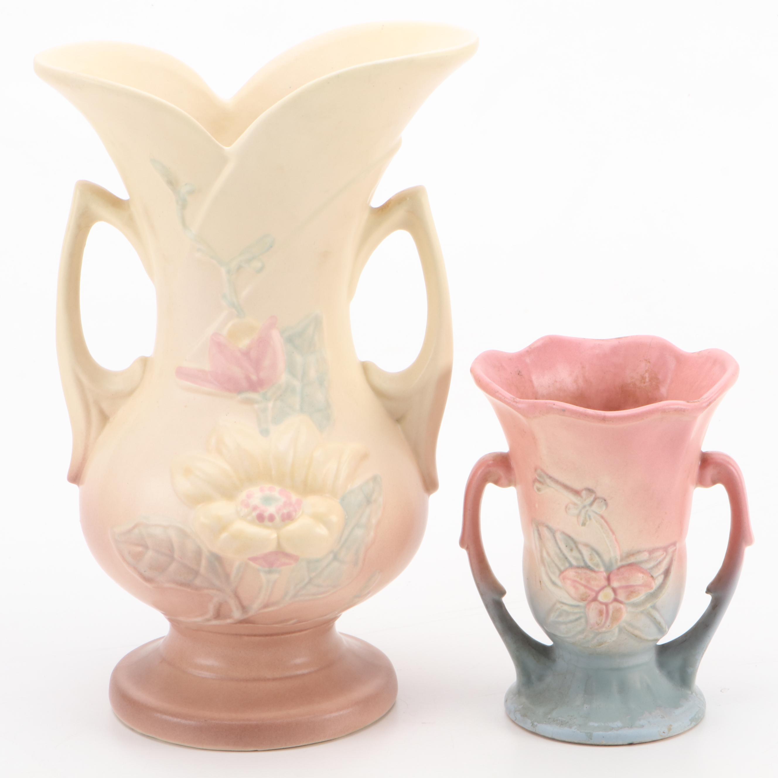 McCoy Creamer and Sugar with Weller and Hull Art Pottery Vases