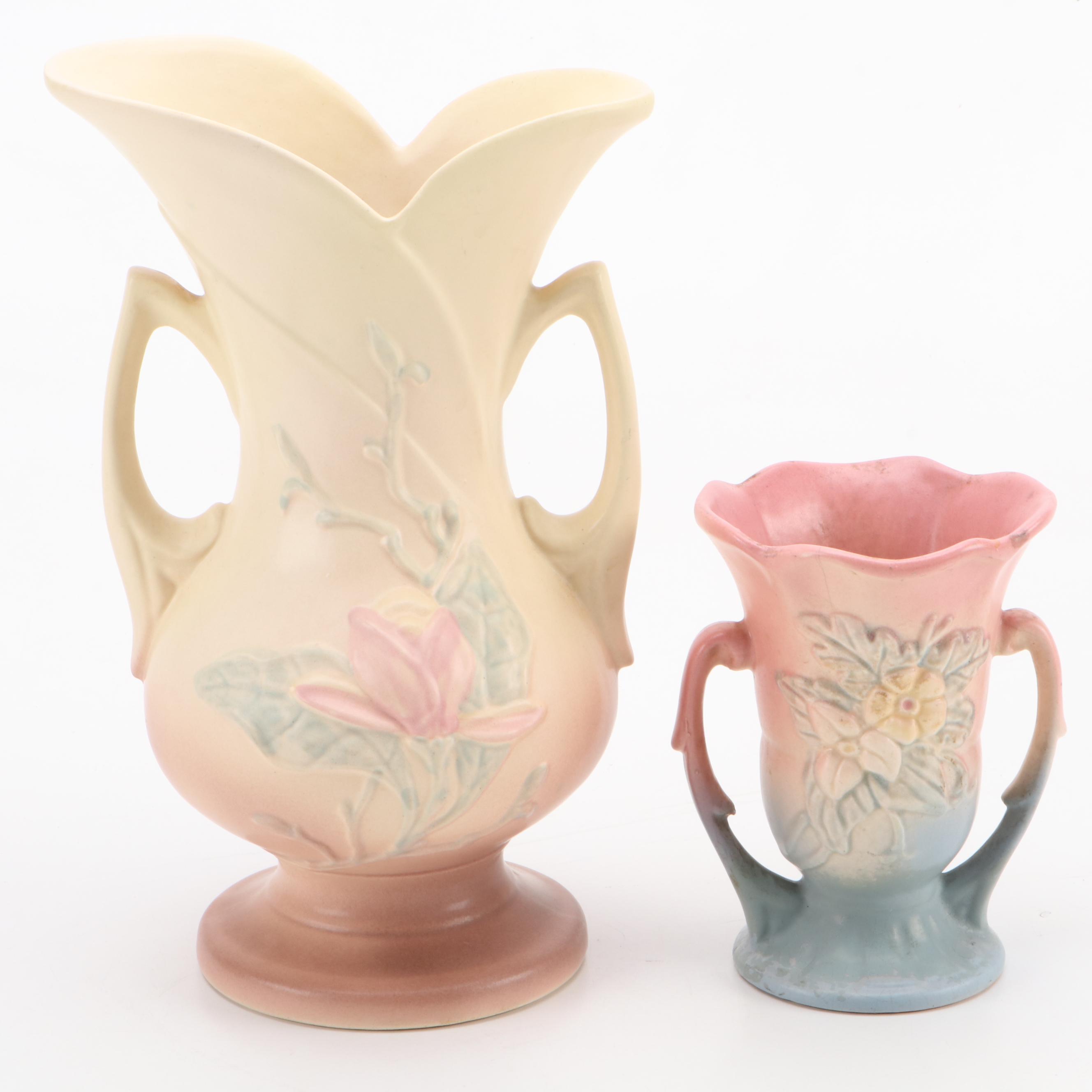 McCoy Creamer and Sugar with Weller and Hull Art Pottery Vases