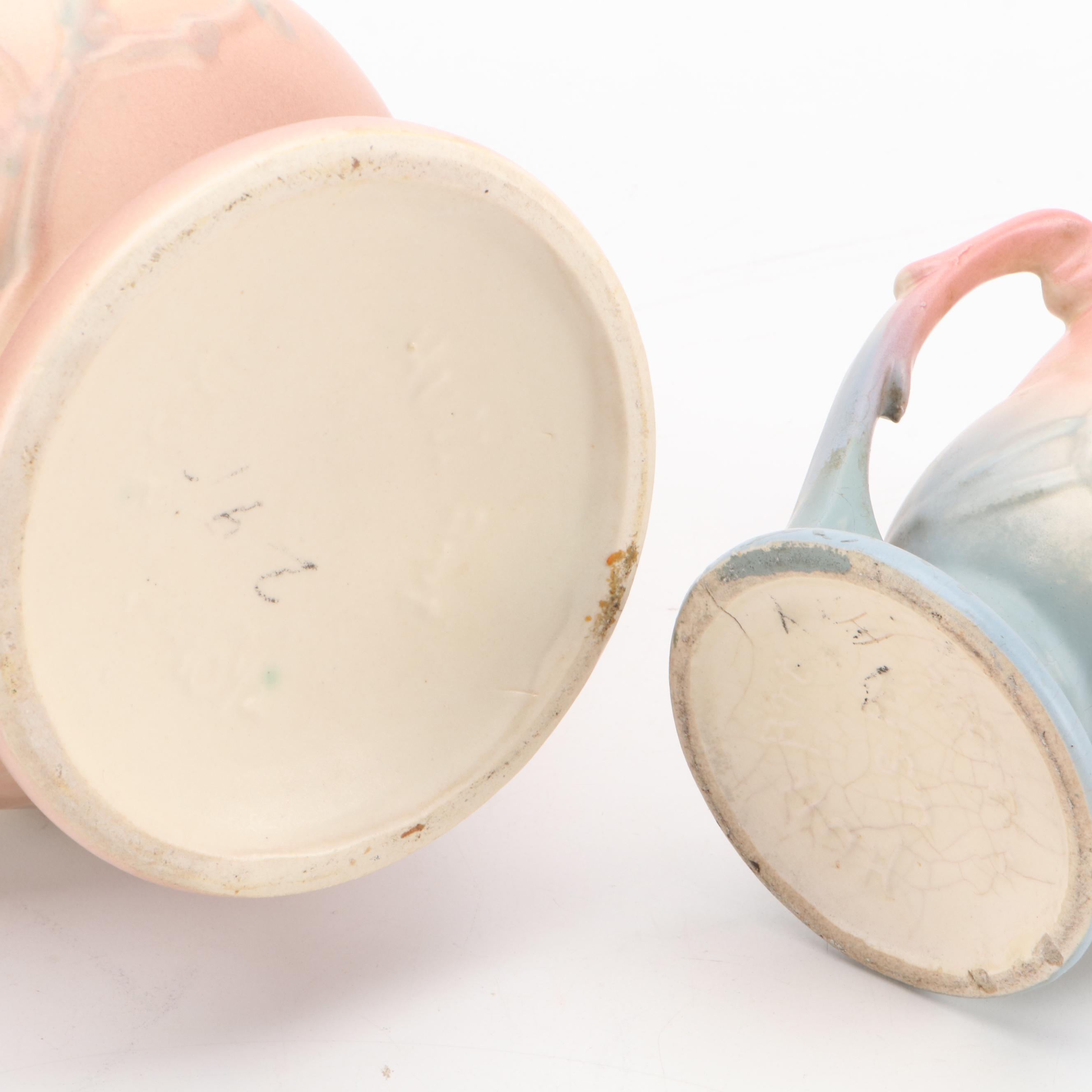 McCoy Creamer and Sugar with Weller and Hull Art Pottery Vases