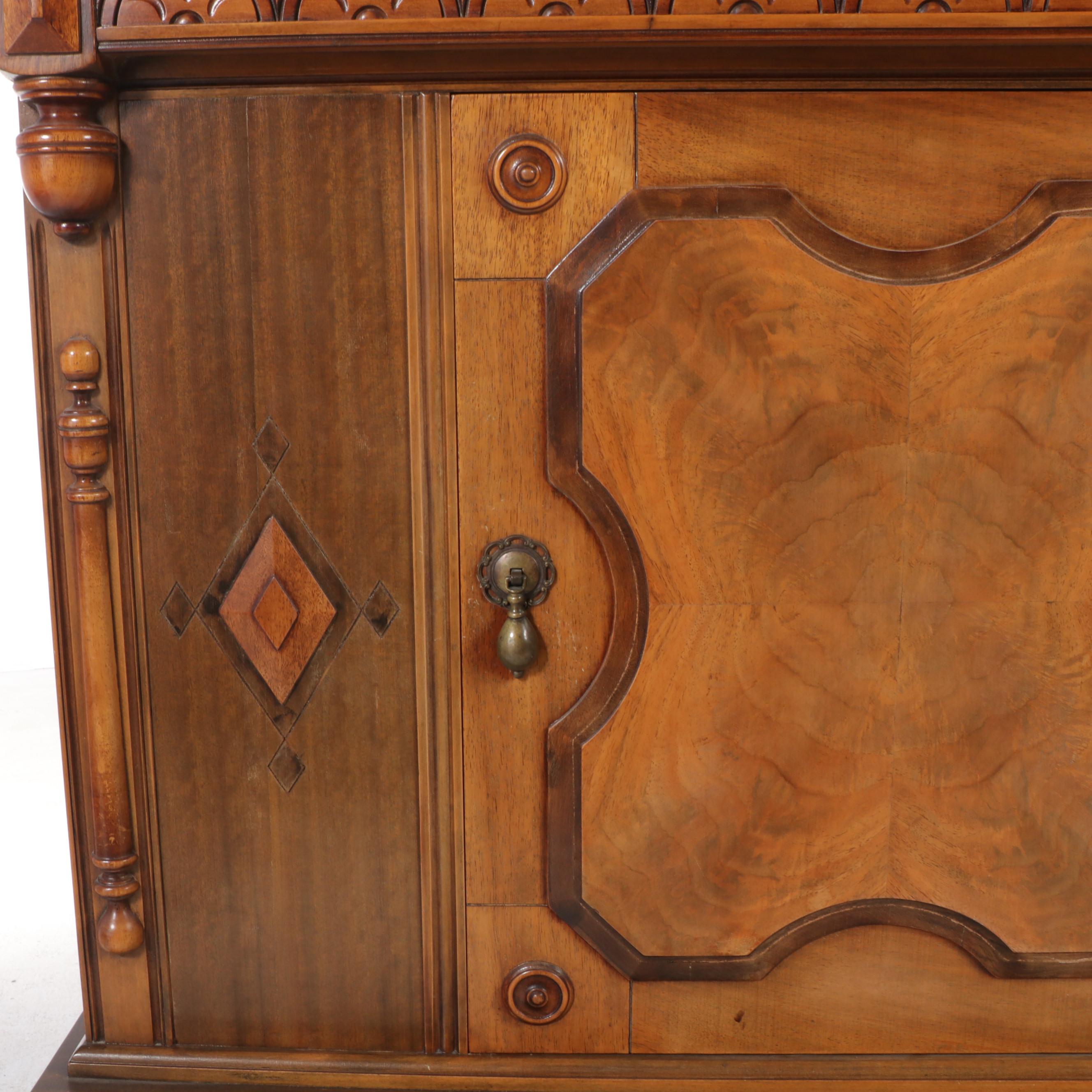 Berkey & Gay Jacobean Revival Multi-Tone Birch Cabinet-on-Stand