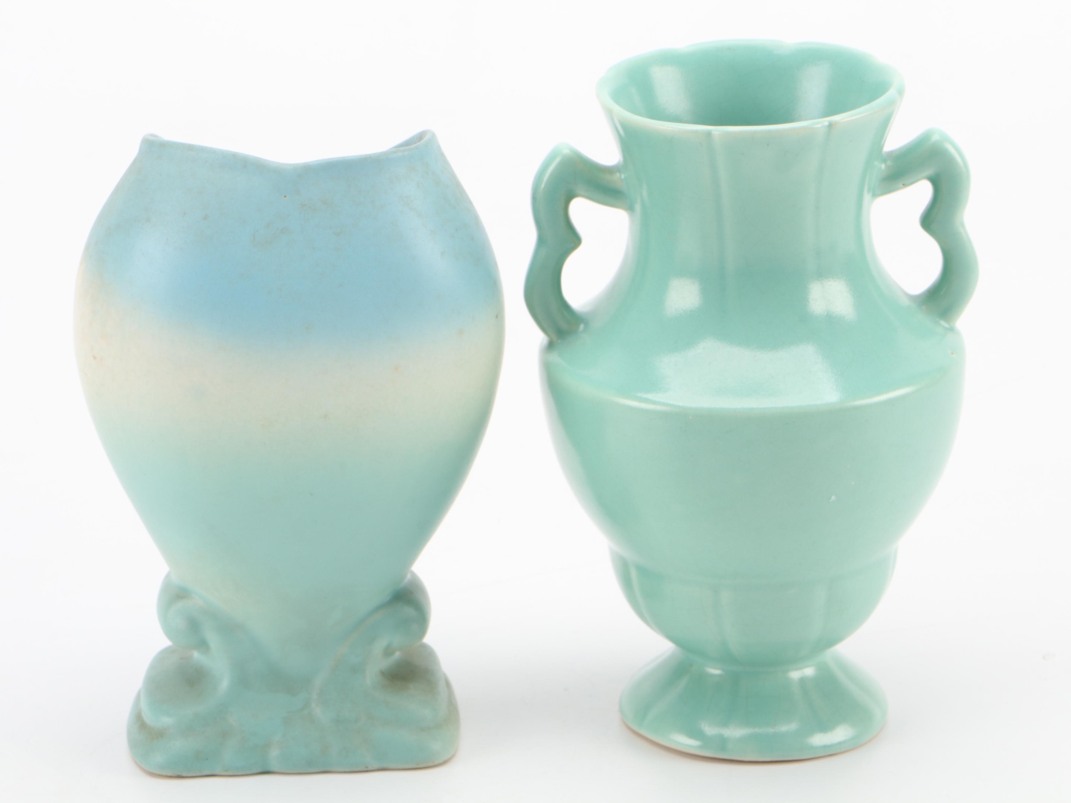 McCoy Creamer and Sugar with Weller and Hull Art Pottery Vases