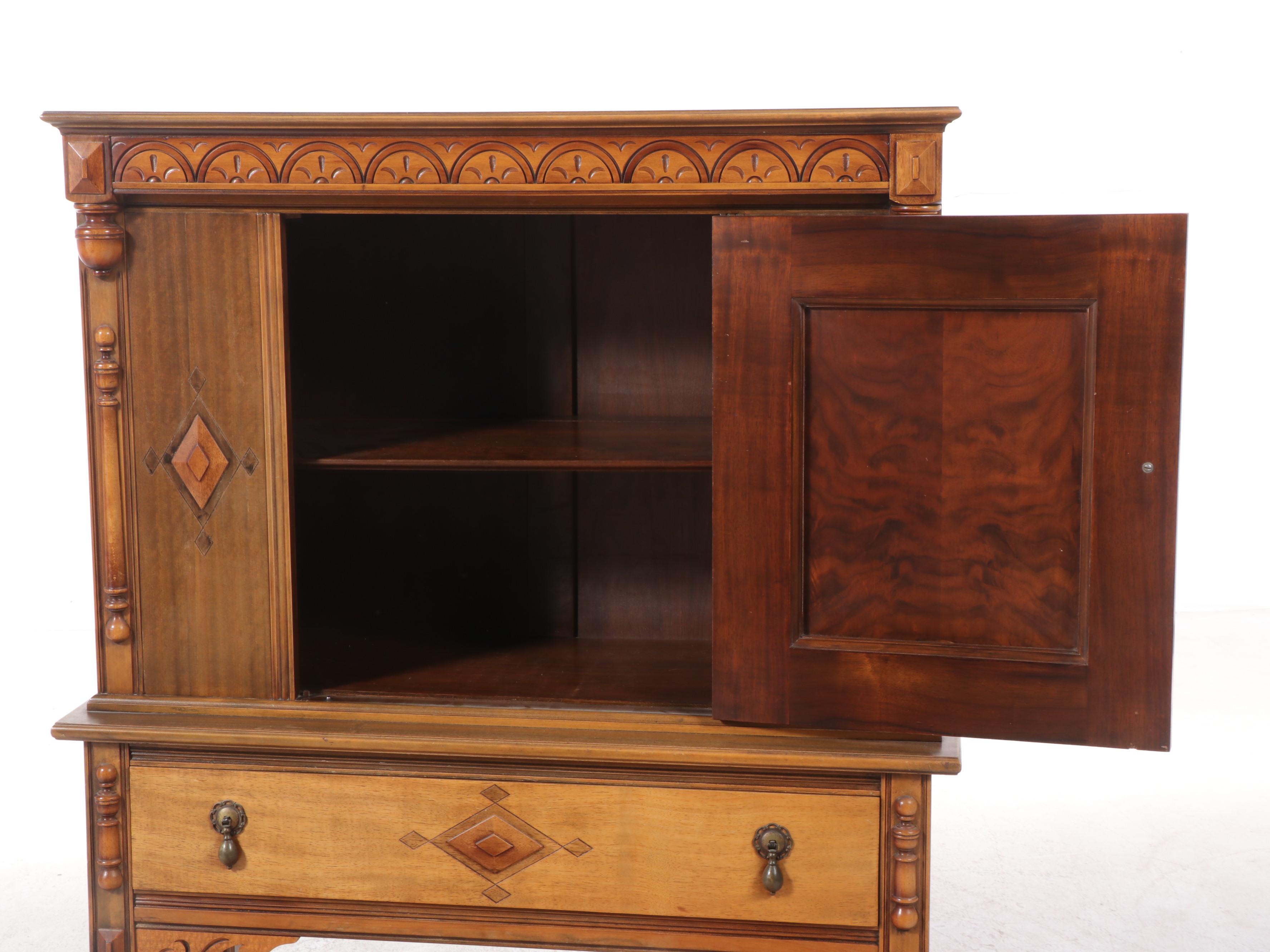 Berkey & Gay Jacobean Revival Multi-Tone Birch Cabinet-on-Stand