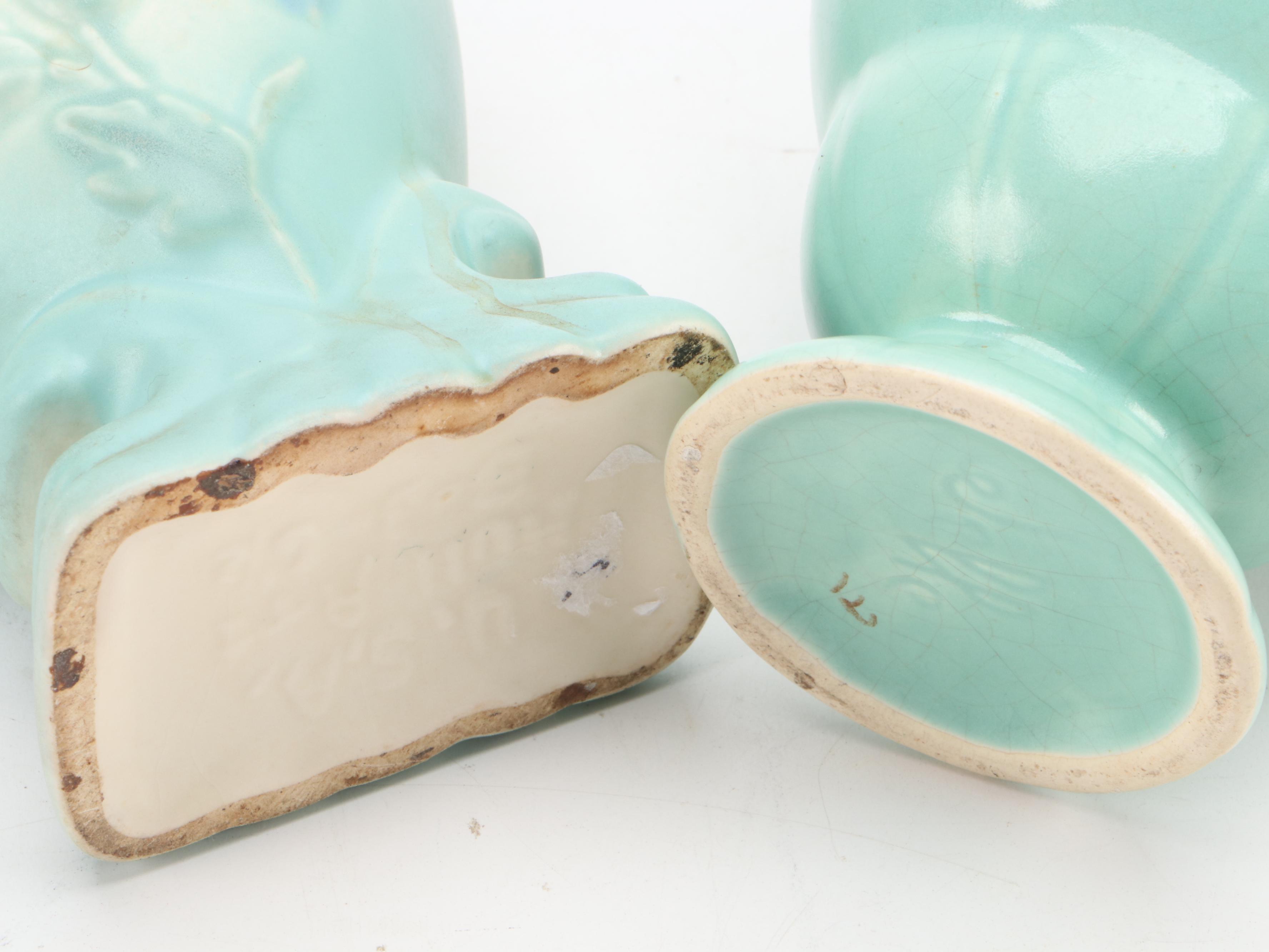 McCoy Creamer and Sugar with Weller and Hull Art Pottery Vases