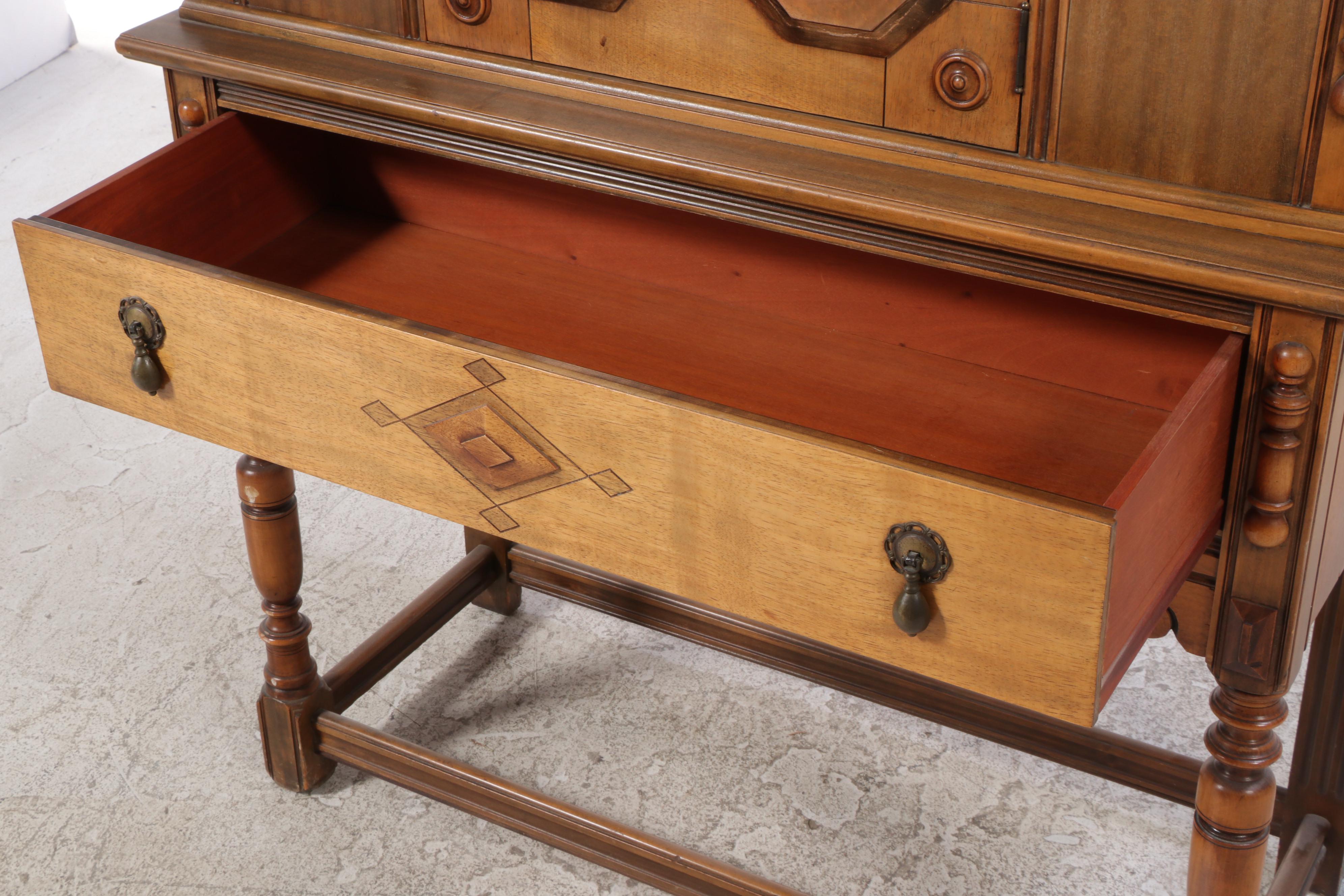 Berkey & Gay Jacobean Revival Multi-Tone Birch Cabinet-on-Stand