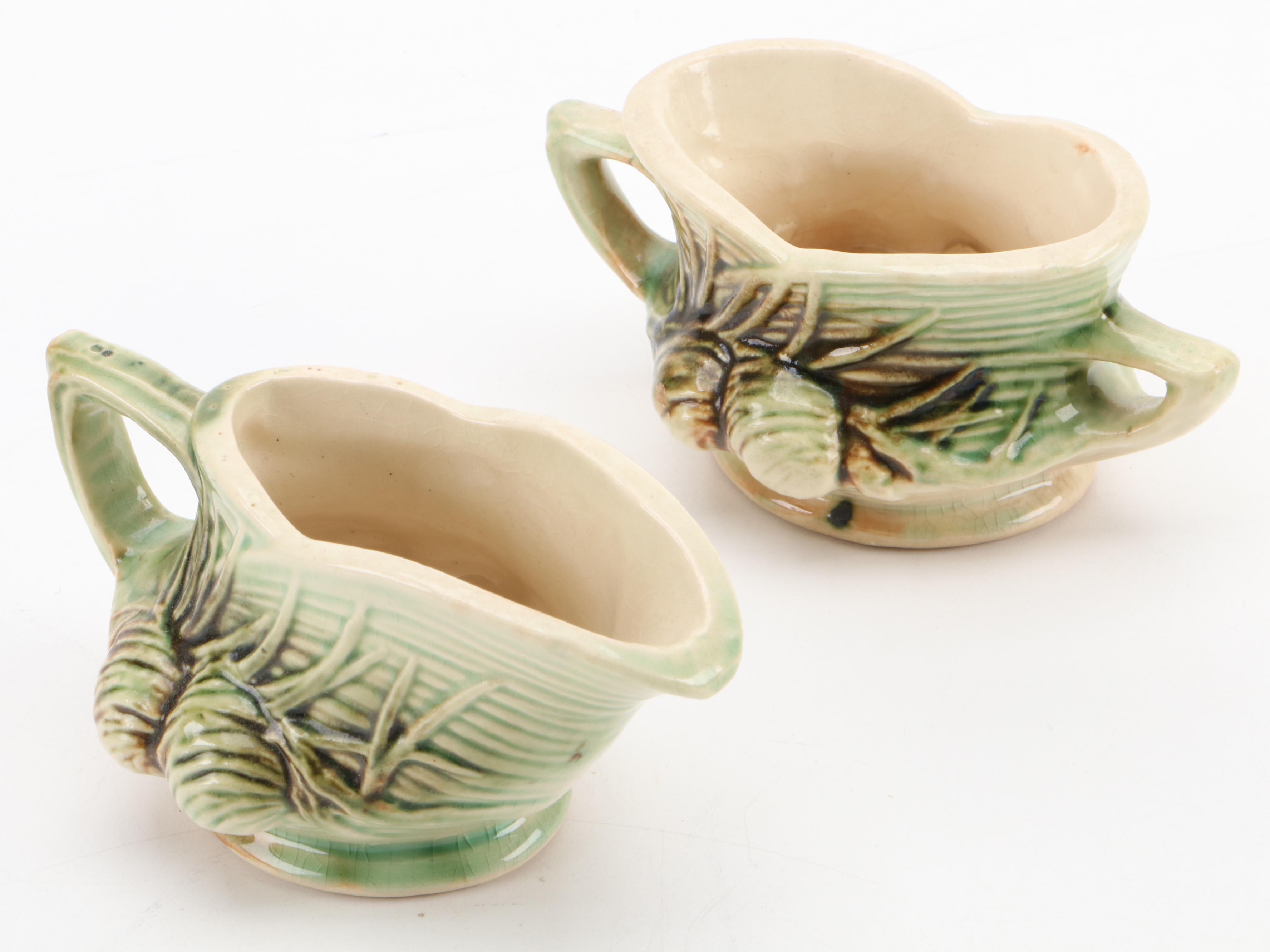McCoy Creamer and Sugar with Weller and Hull Art Pottery Vases