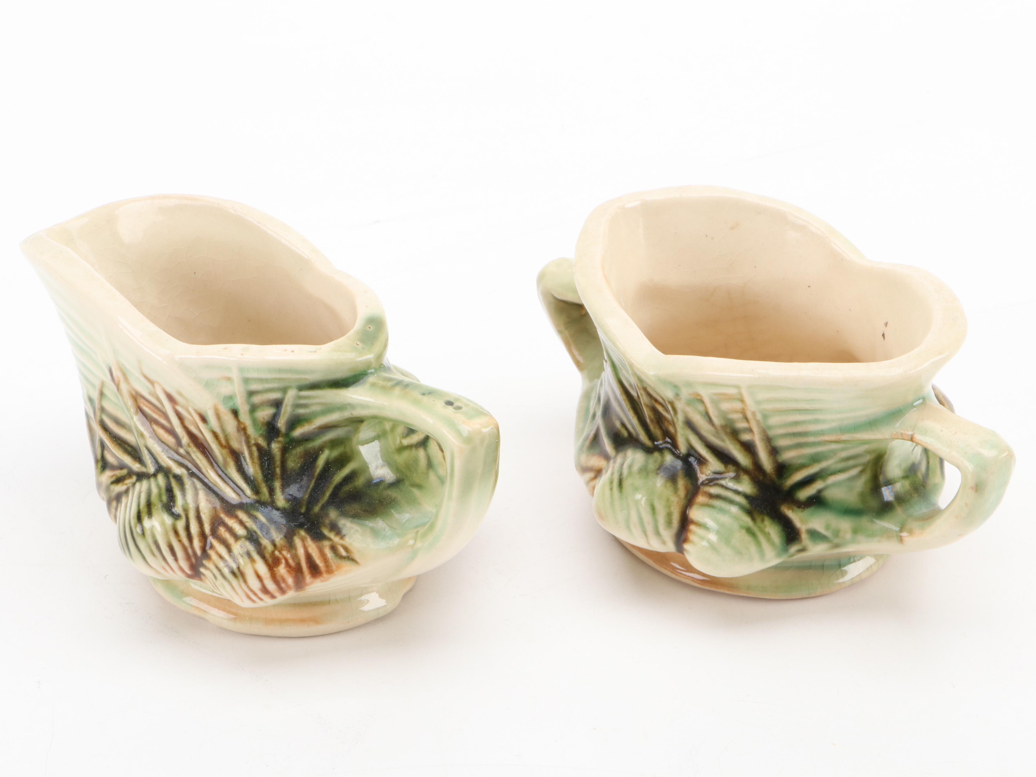 McCoy Creamer and Sugar with Weller and Hull Art Pottery Vases