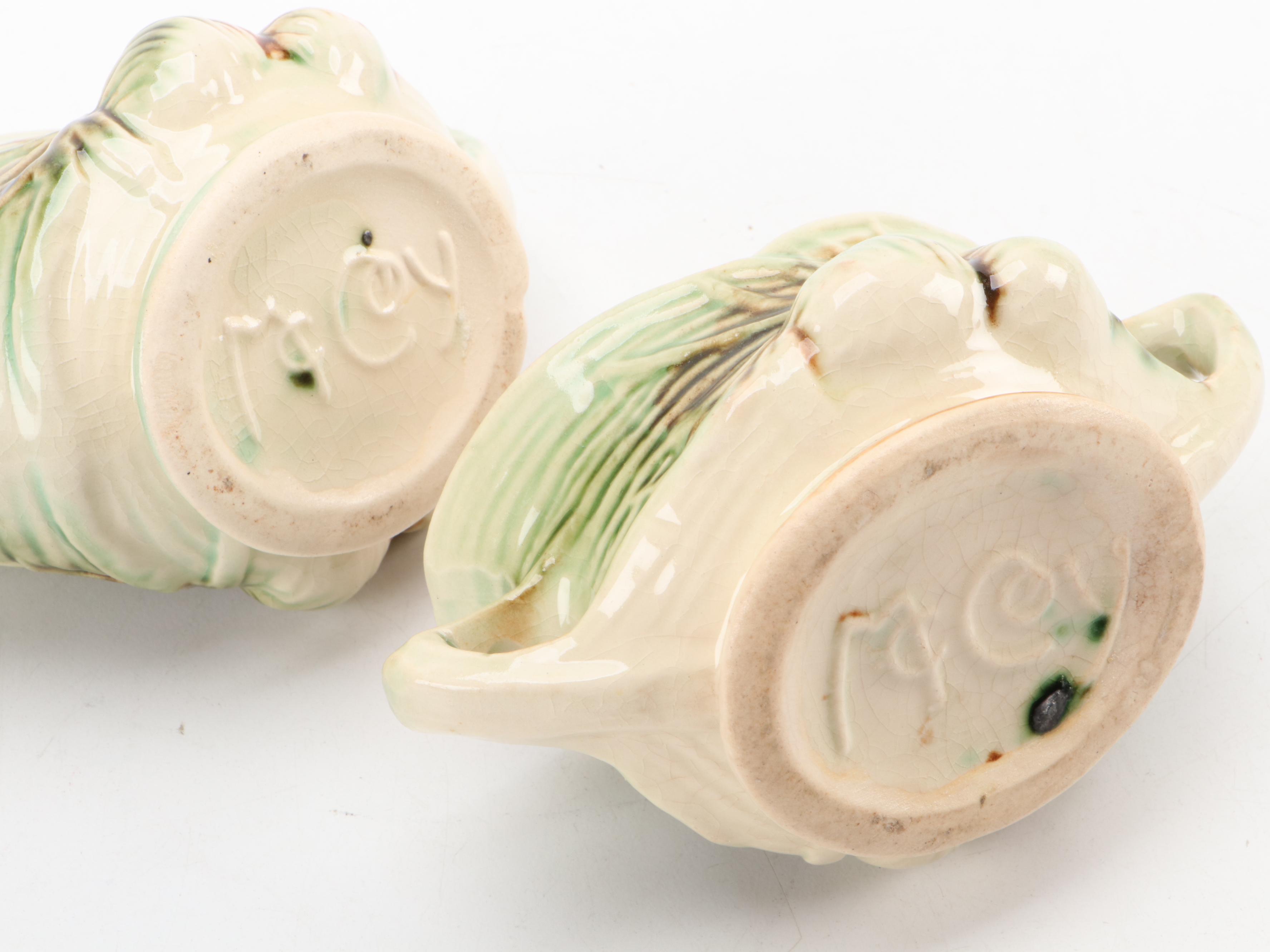 McCoy Creamer and Sugar with Weller and Hull Art Pottery Vases