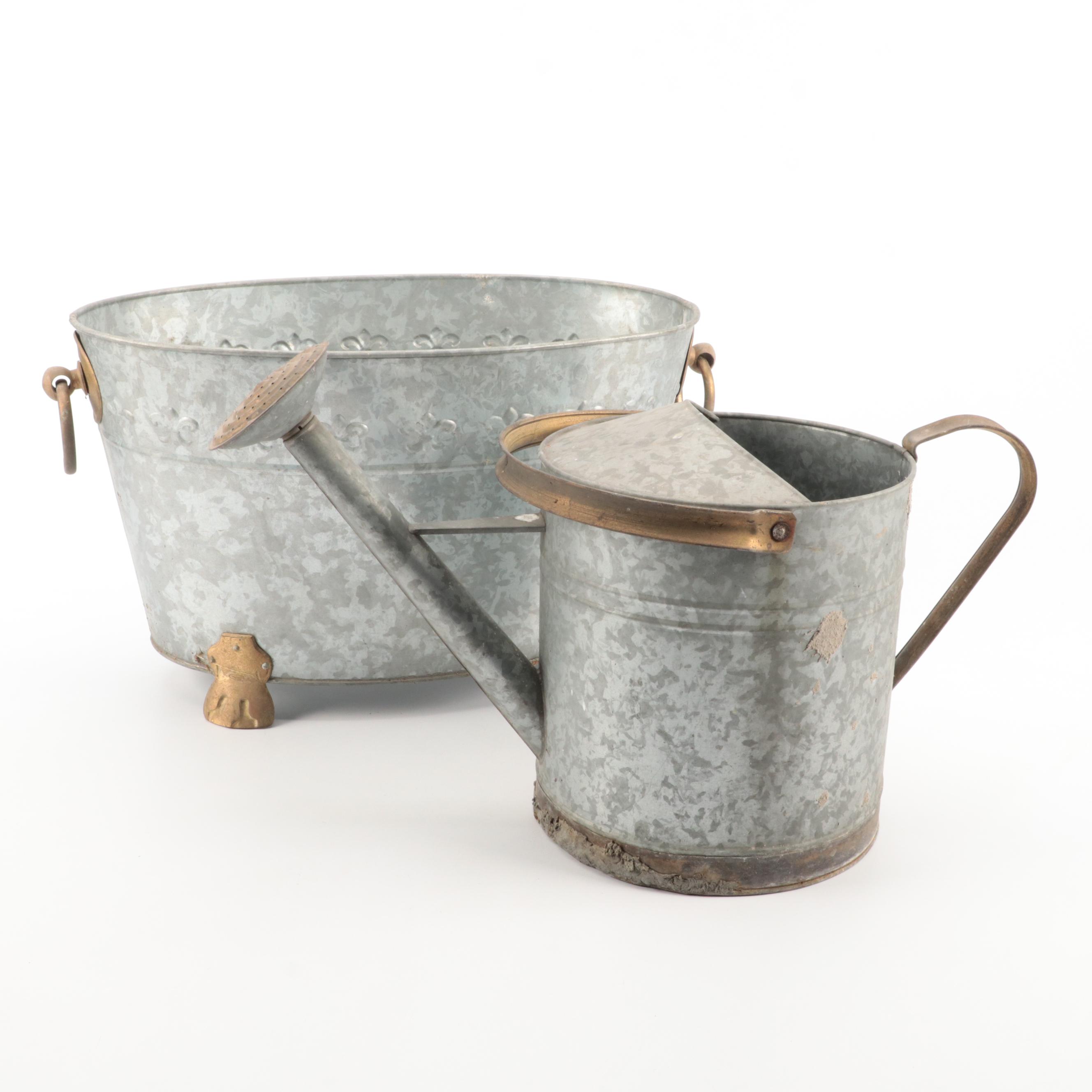 Thomas Pacconi Galvanized Metal Footed Planter With Watering Can