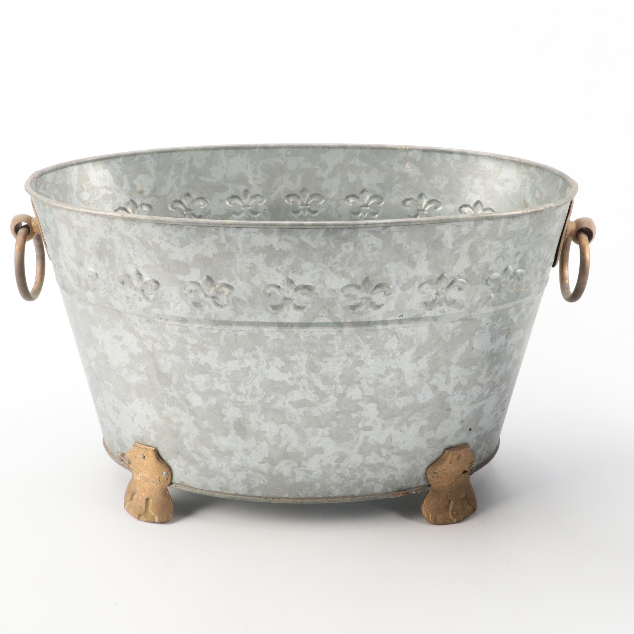 Thomas Pacconi Galvanized Metal Footed Planter With Watering Can