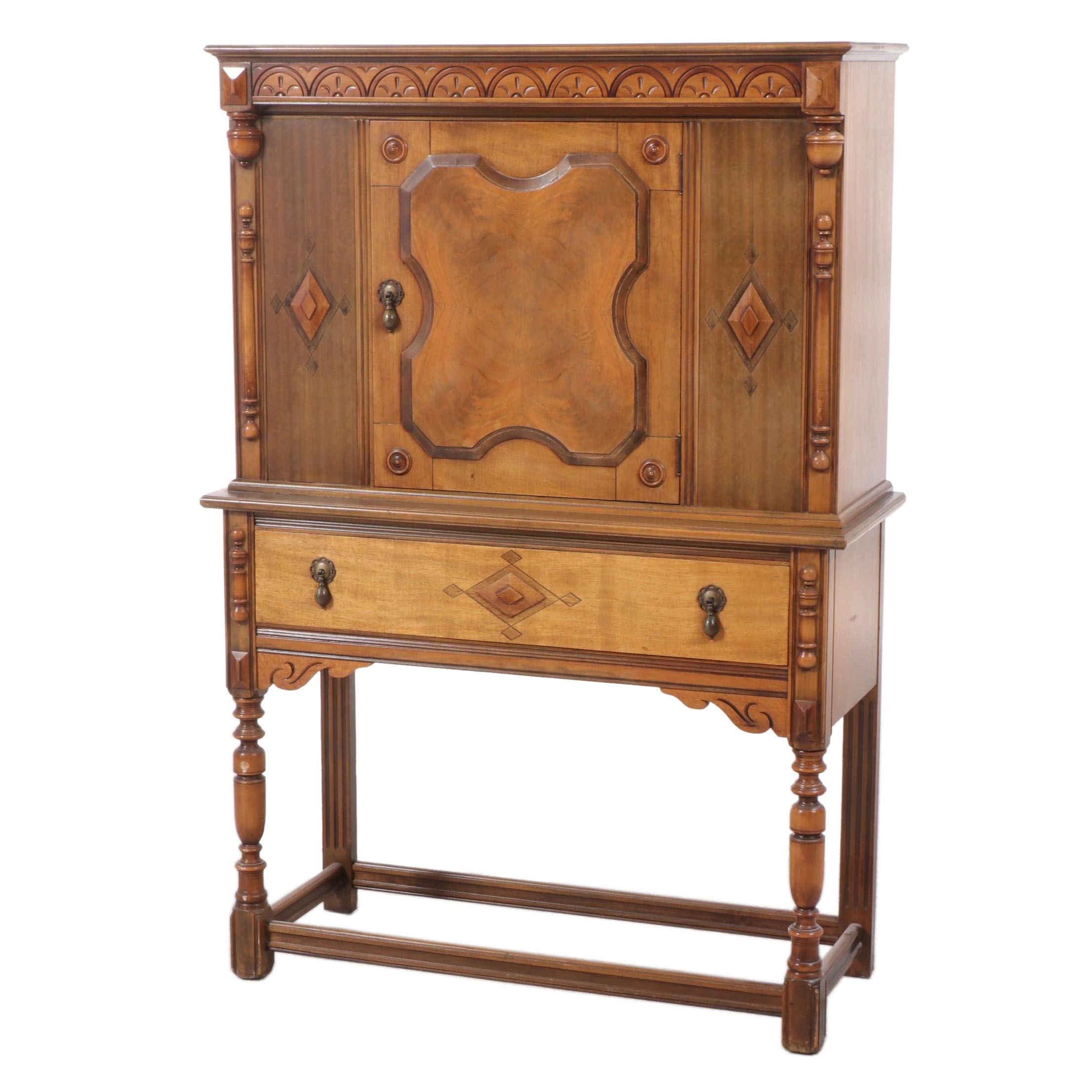 Berkey & Gay Jacobean Revival Multi-Tone Birch Cabinet-on-Stand