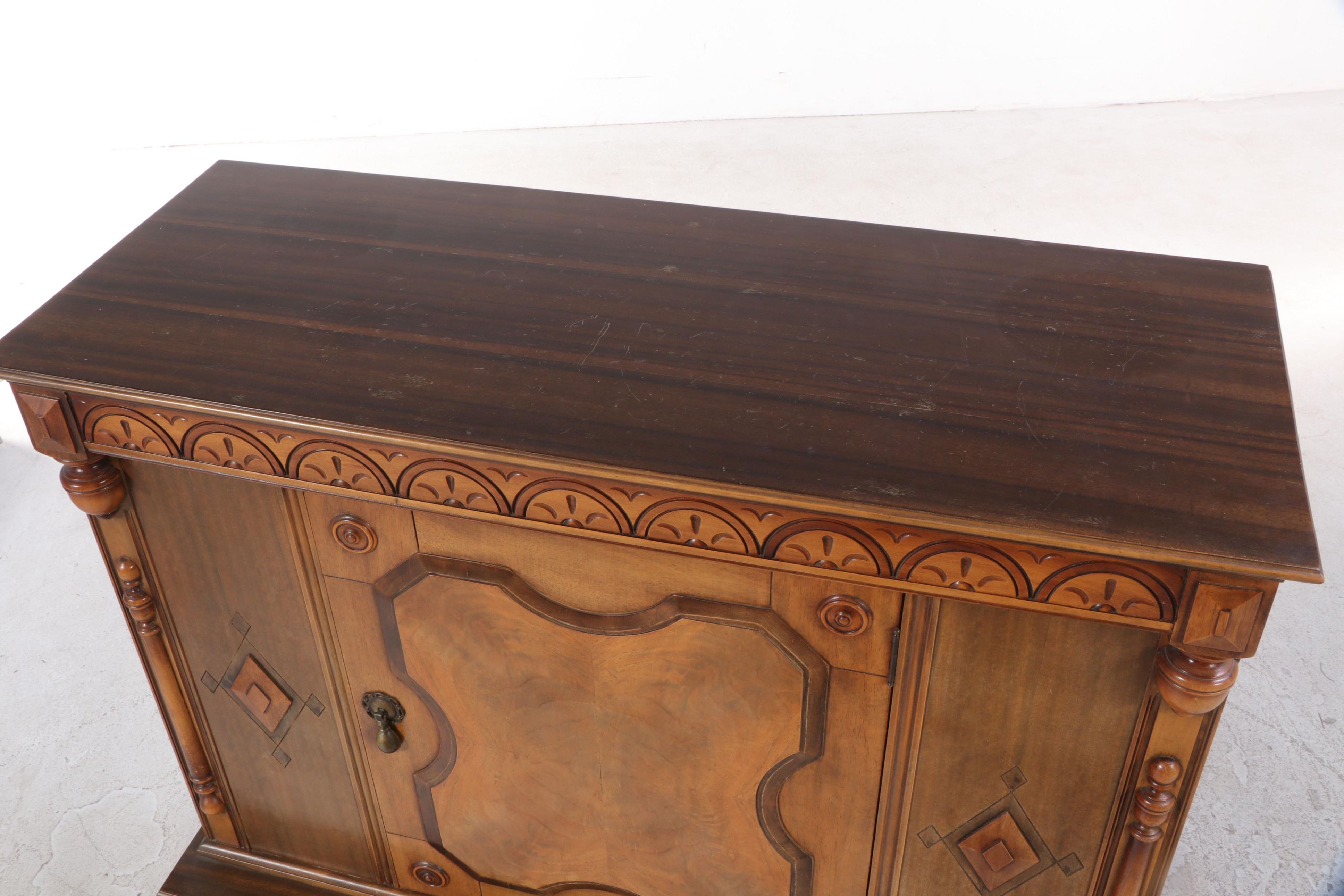 Berkey & Gay Jacobean Revival Multi-Tone Birch Cabinet-on-Stand