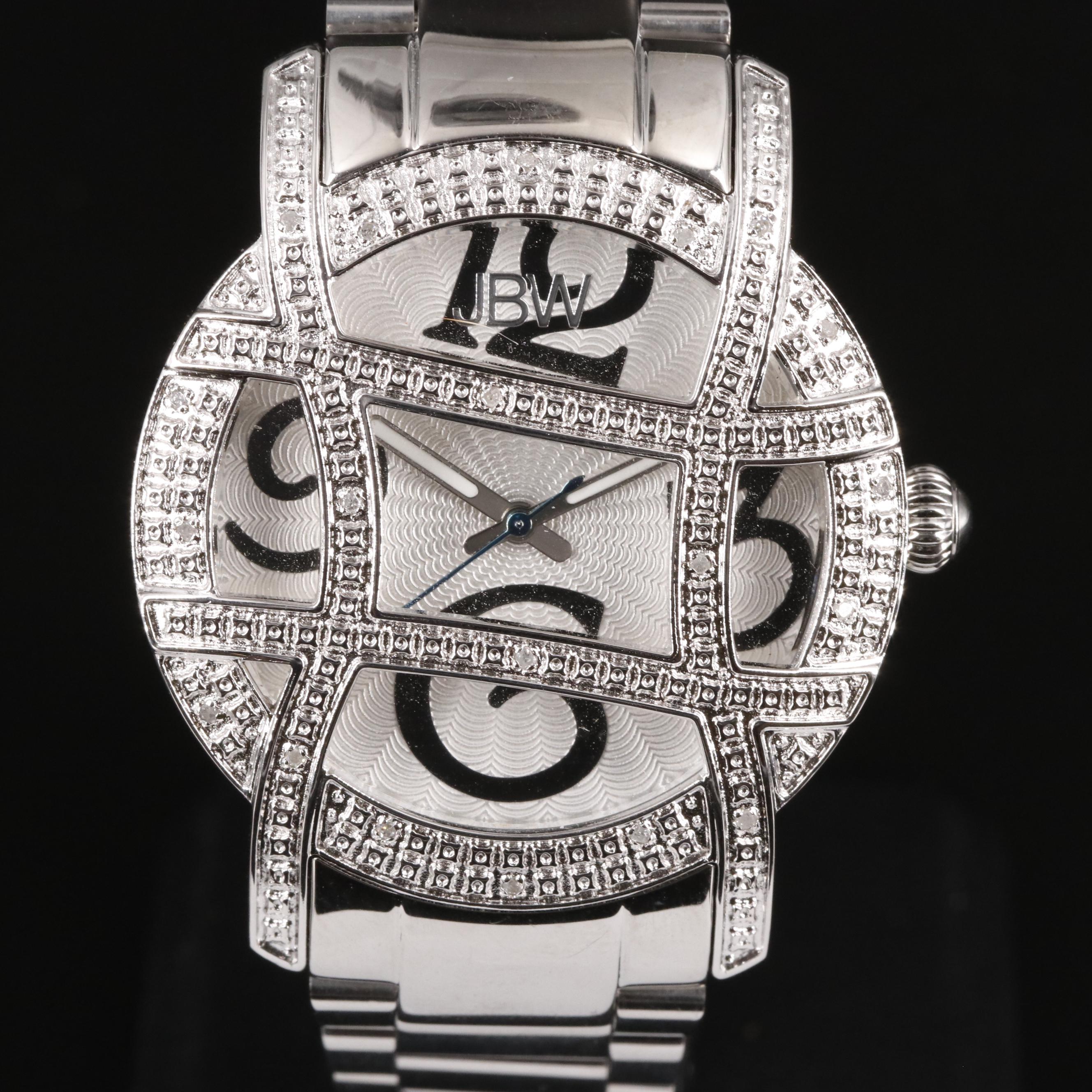 JBW Olympia Stainless Steel Diamond Accented Caged Bezel Watch