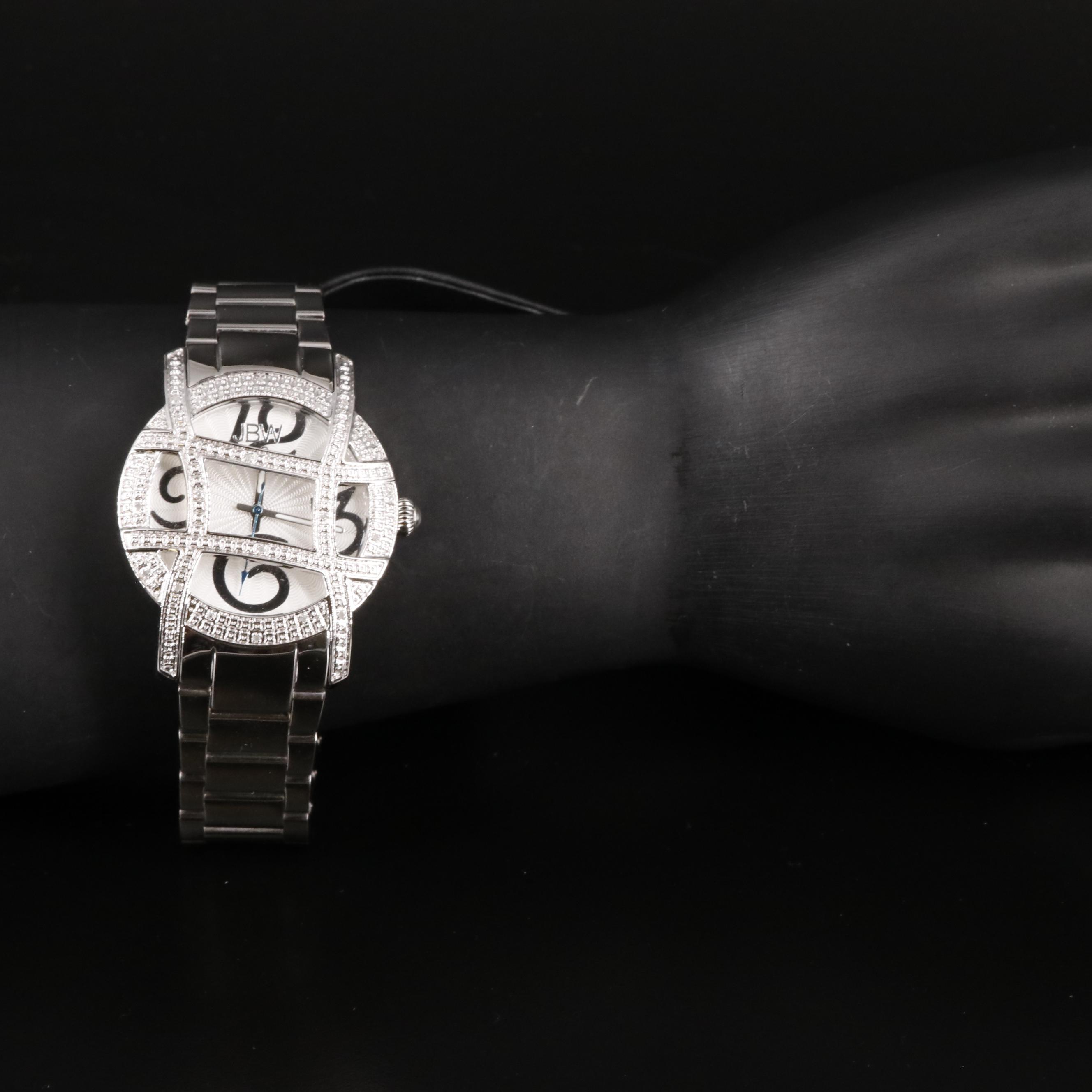 JBW Olympia Stainless Steel Diamond Accented Caged Bezel Watch