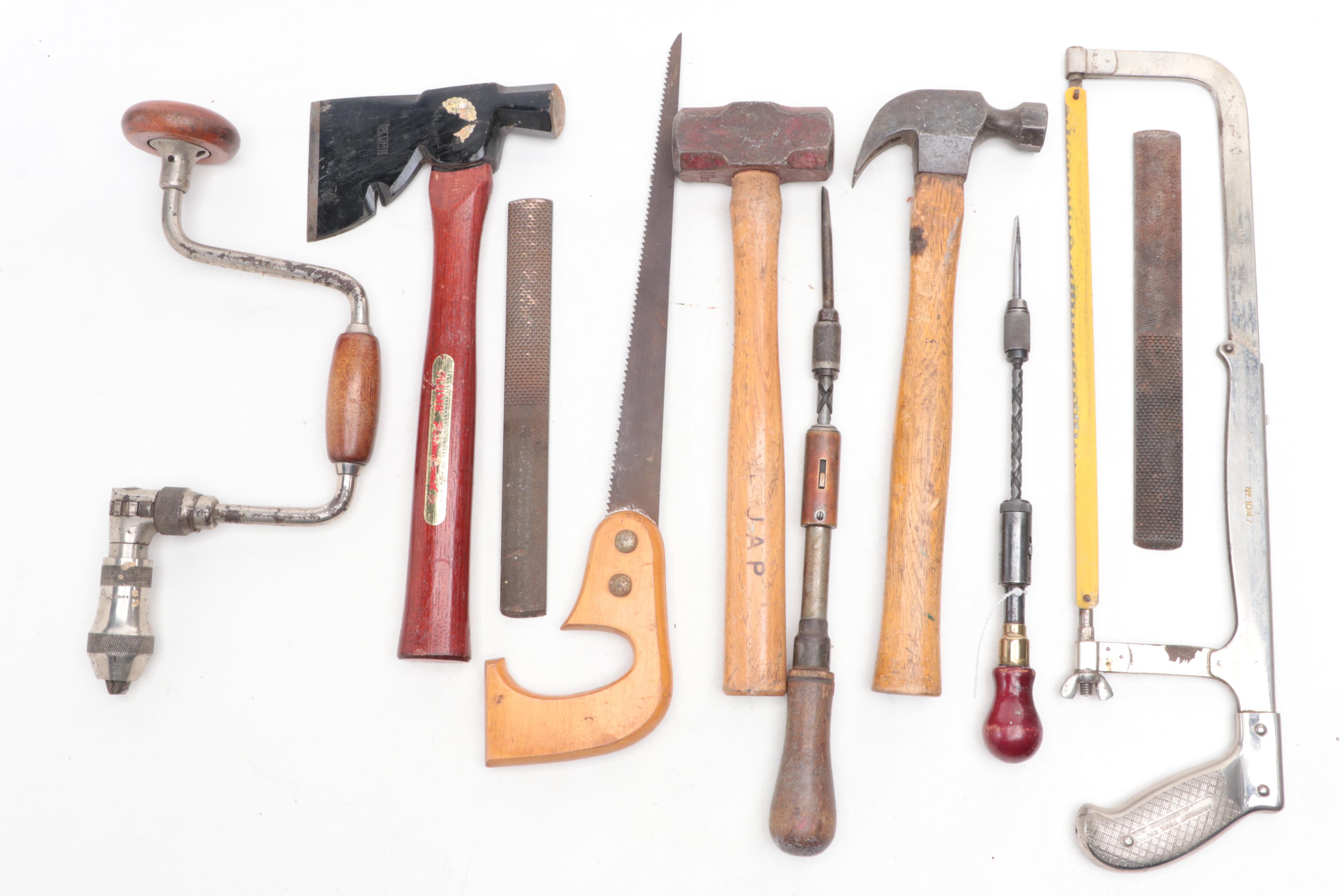 Stanley Brace Drill With Hammer, Mallet, Rasps  and Other Hand Tools