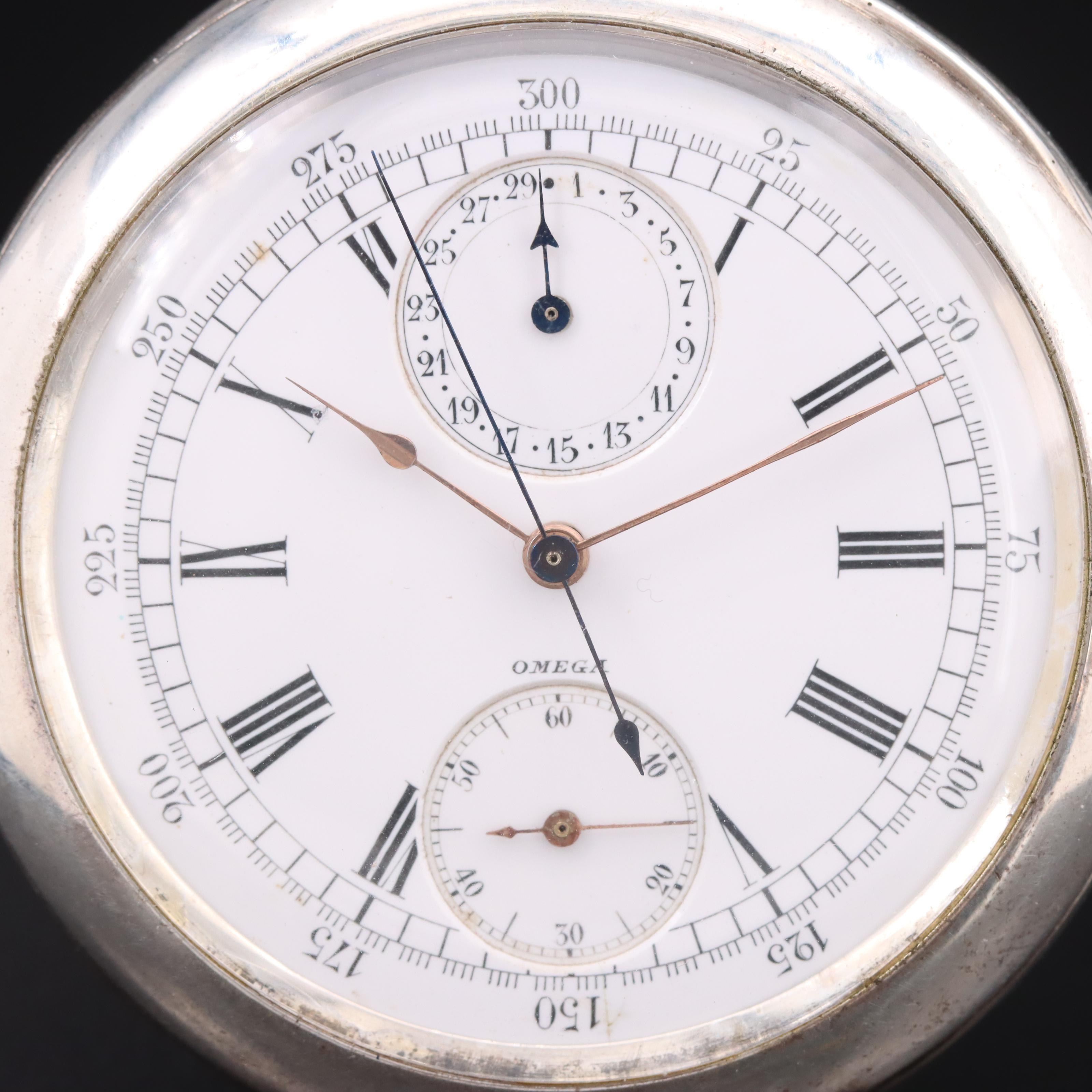 Vintage Omega 900 Silver Pocket Watch and Chronograph