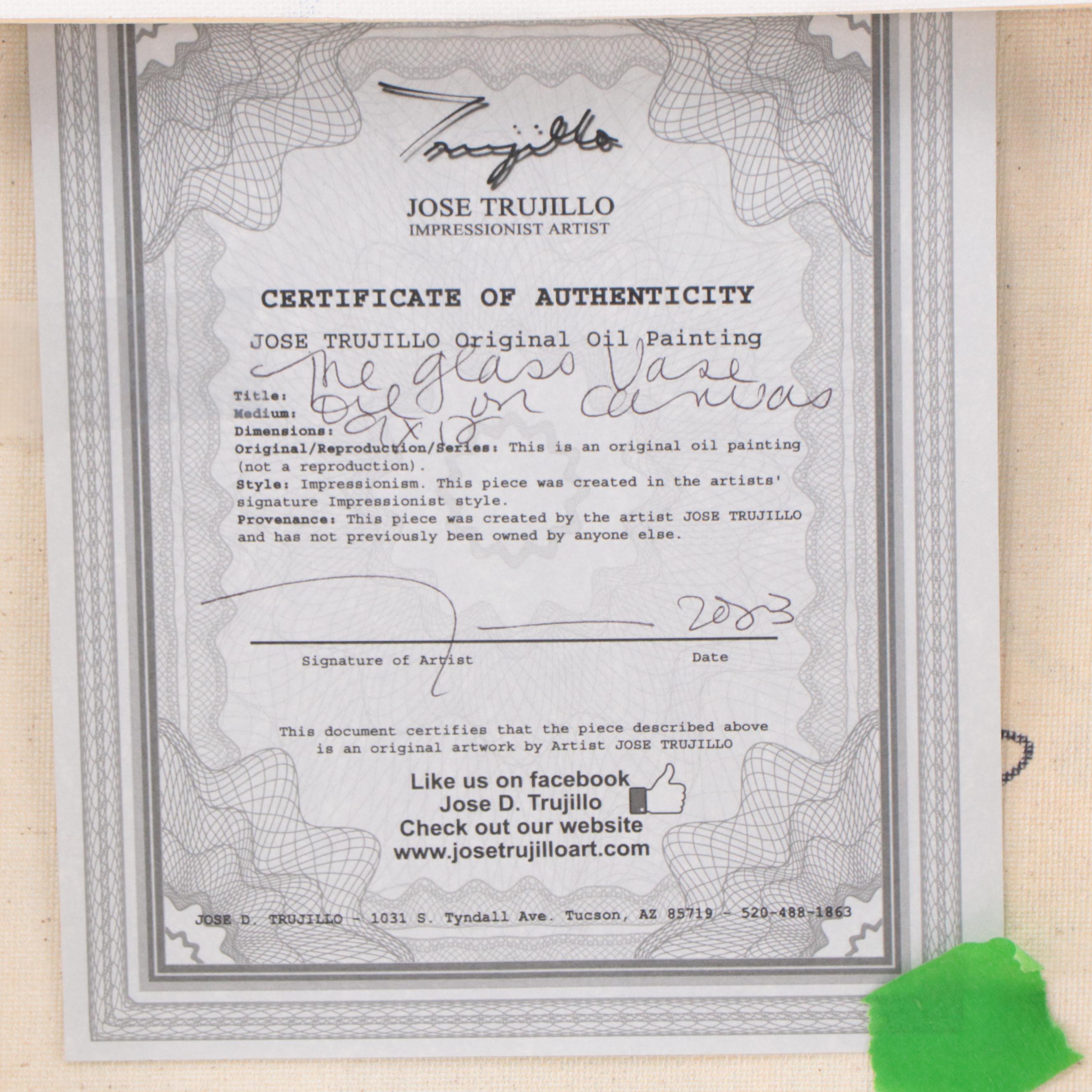 Jose Trujillo Oil Painting "The Glass Vase," 2023