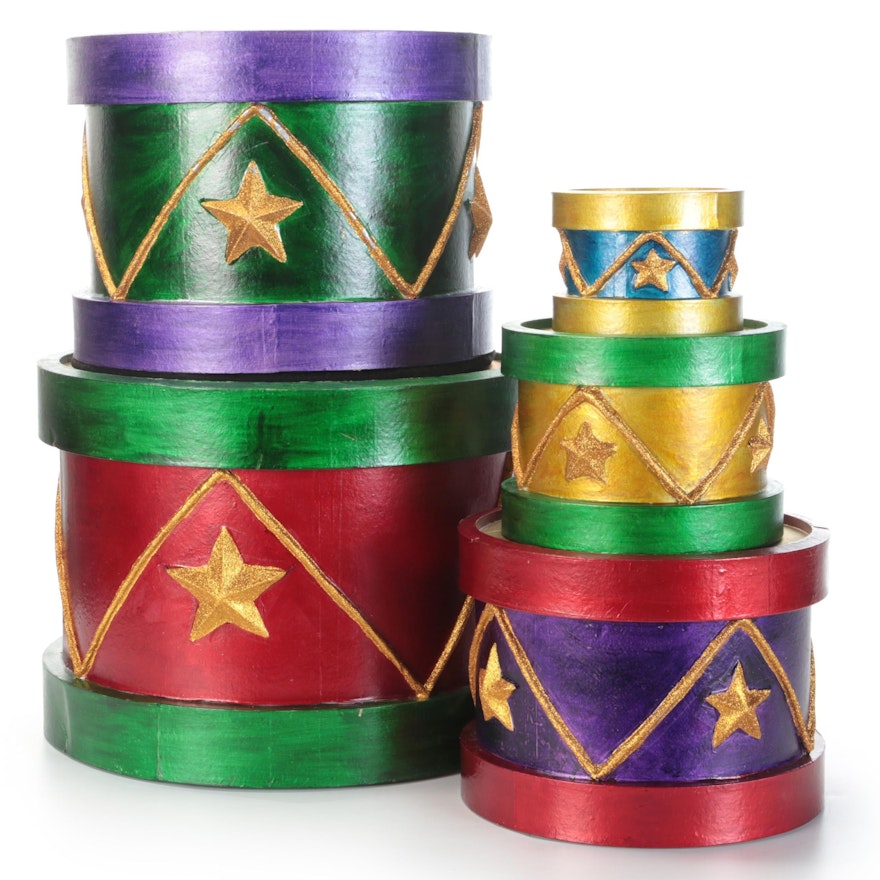 Stackable Hand-Painted Wood Decorative Snare Drums