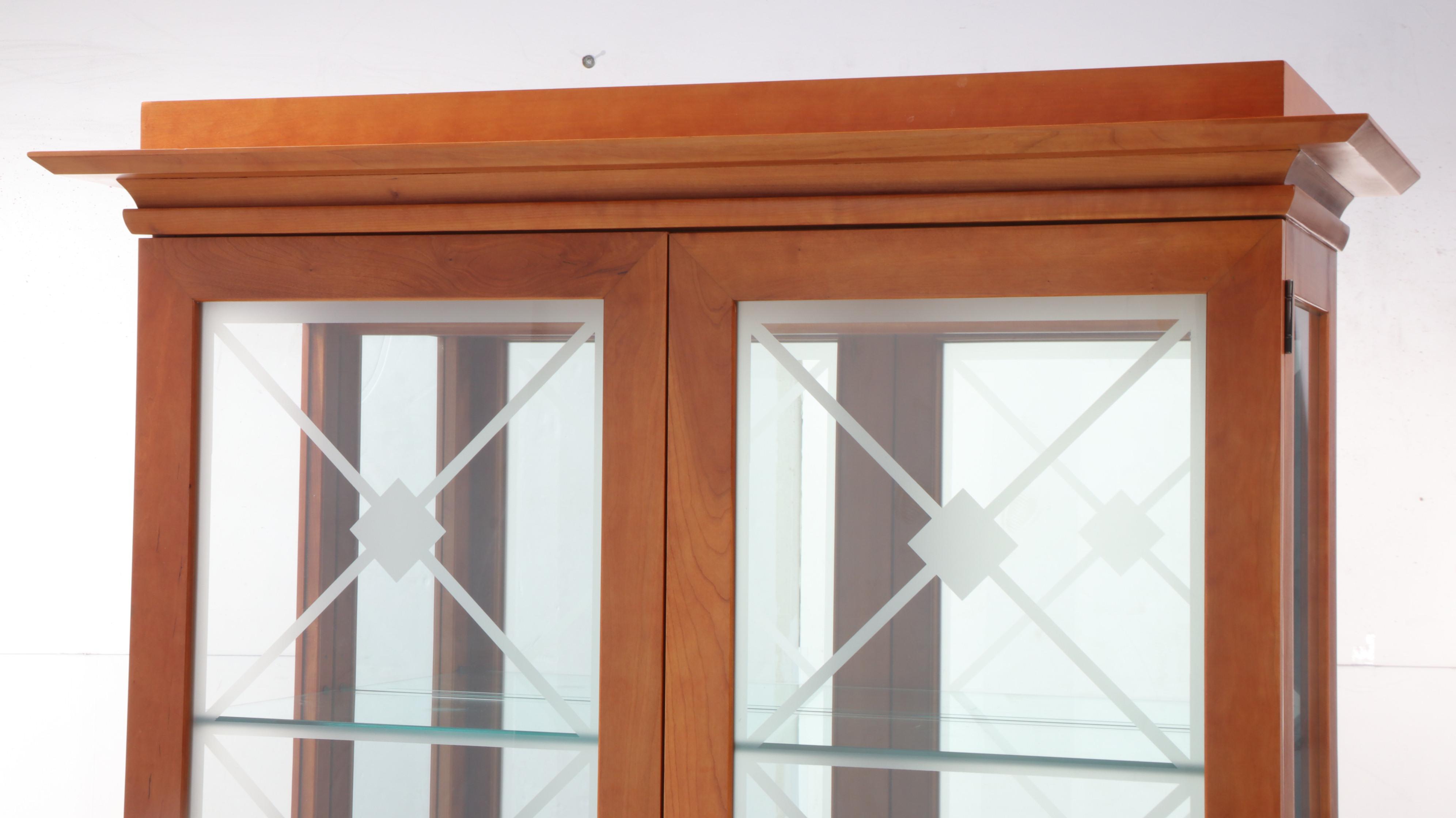 Councill Biedermeier Style Cherrywood and Patterned Glass Display Cabinet