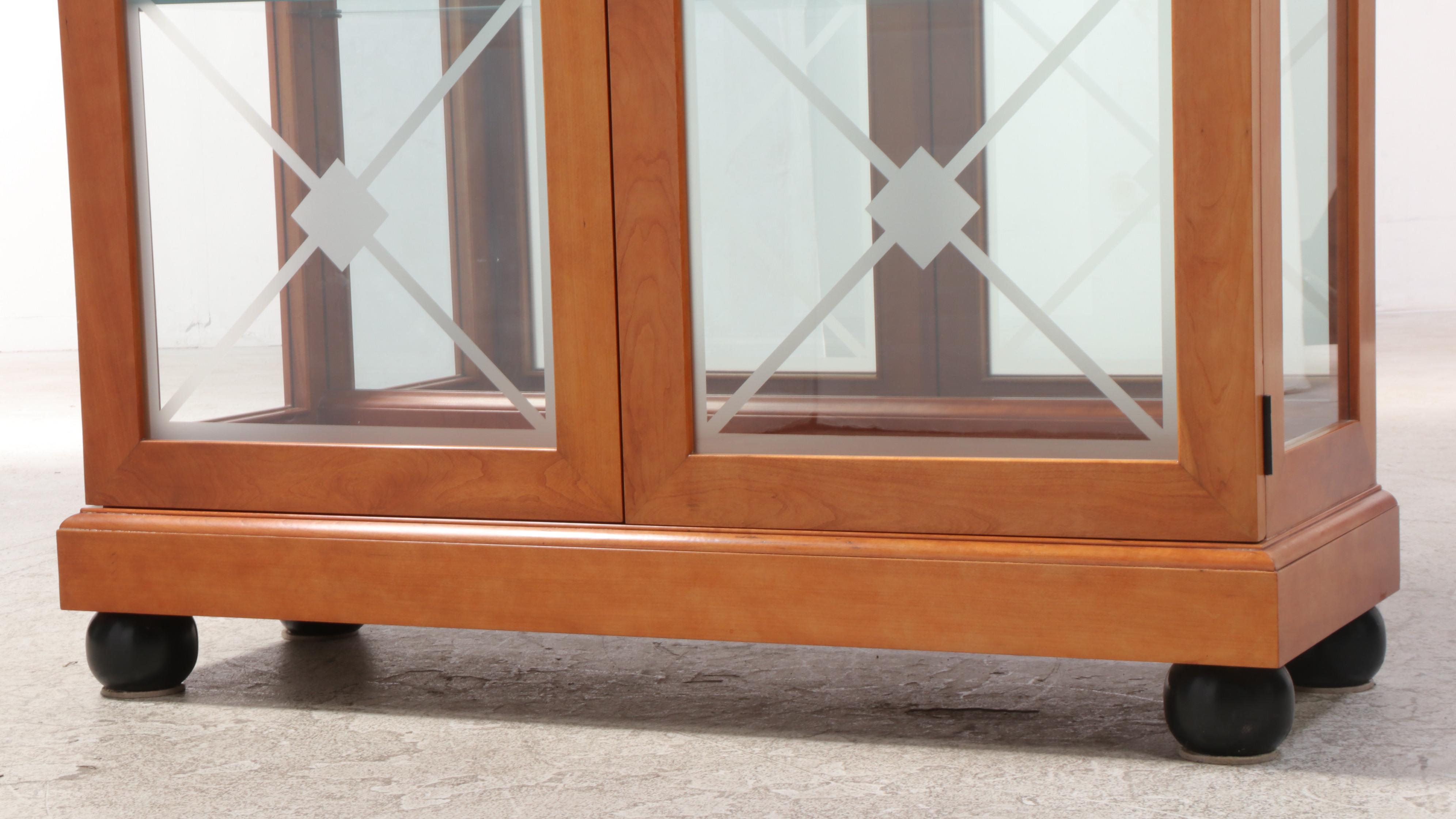 Councill Biedermeier Style Cherrywood and Patterned Glass Display Cabinet