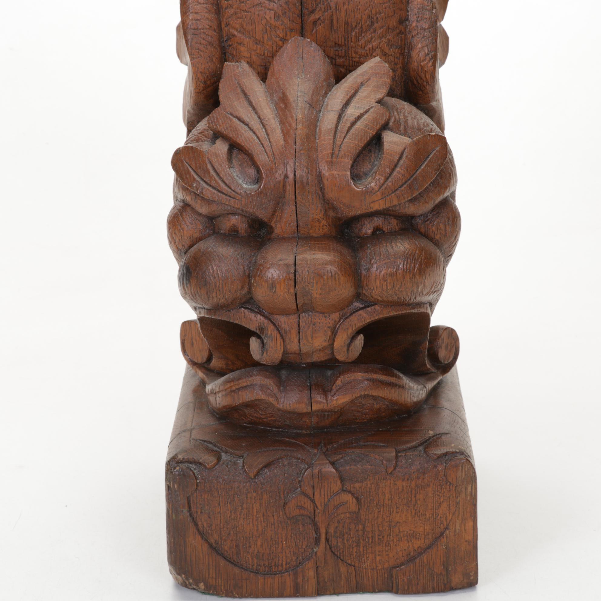 Quartersawn Oak Carved Wood Grotesque Architectural Salvage