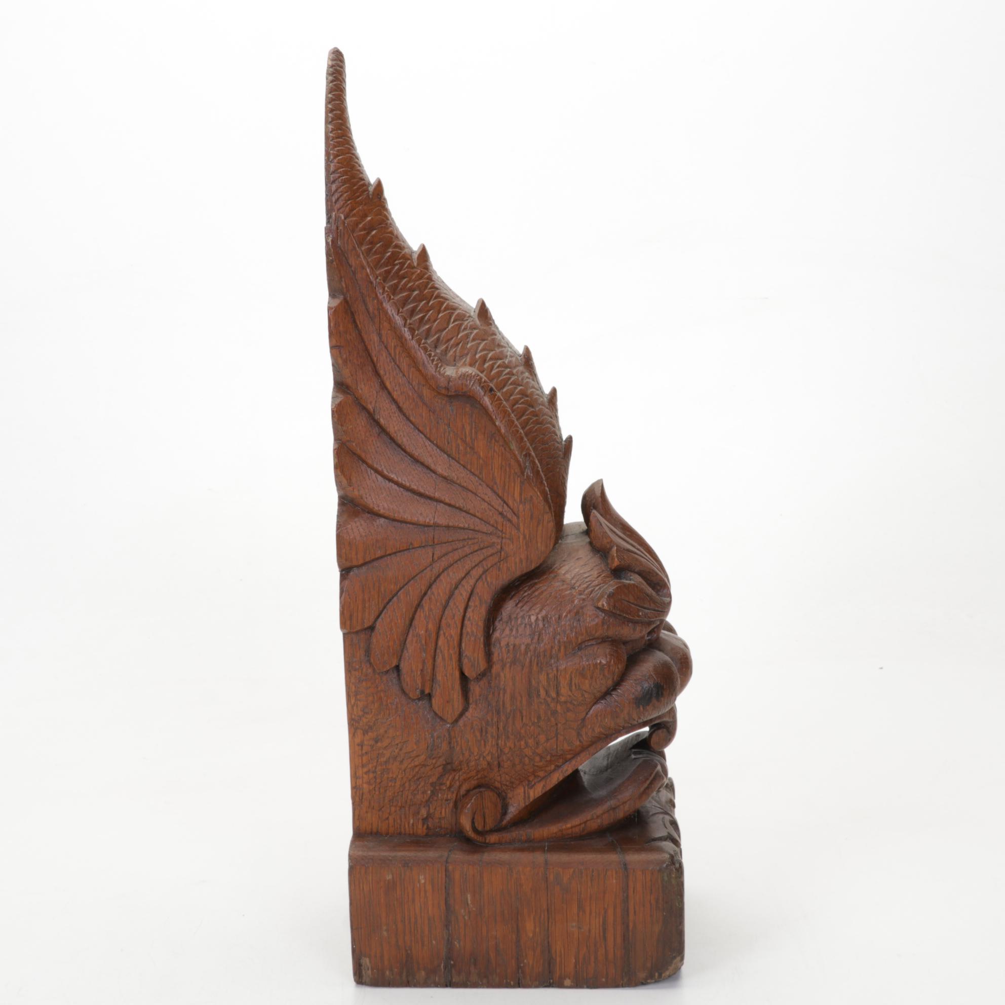 Quartersawn Oak Carved Wood Grotesque Architectural Salvage