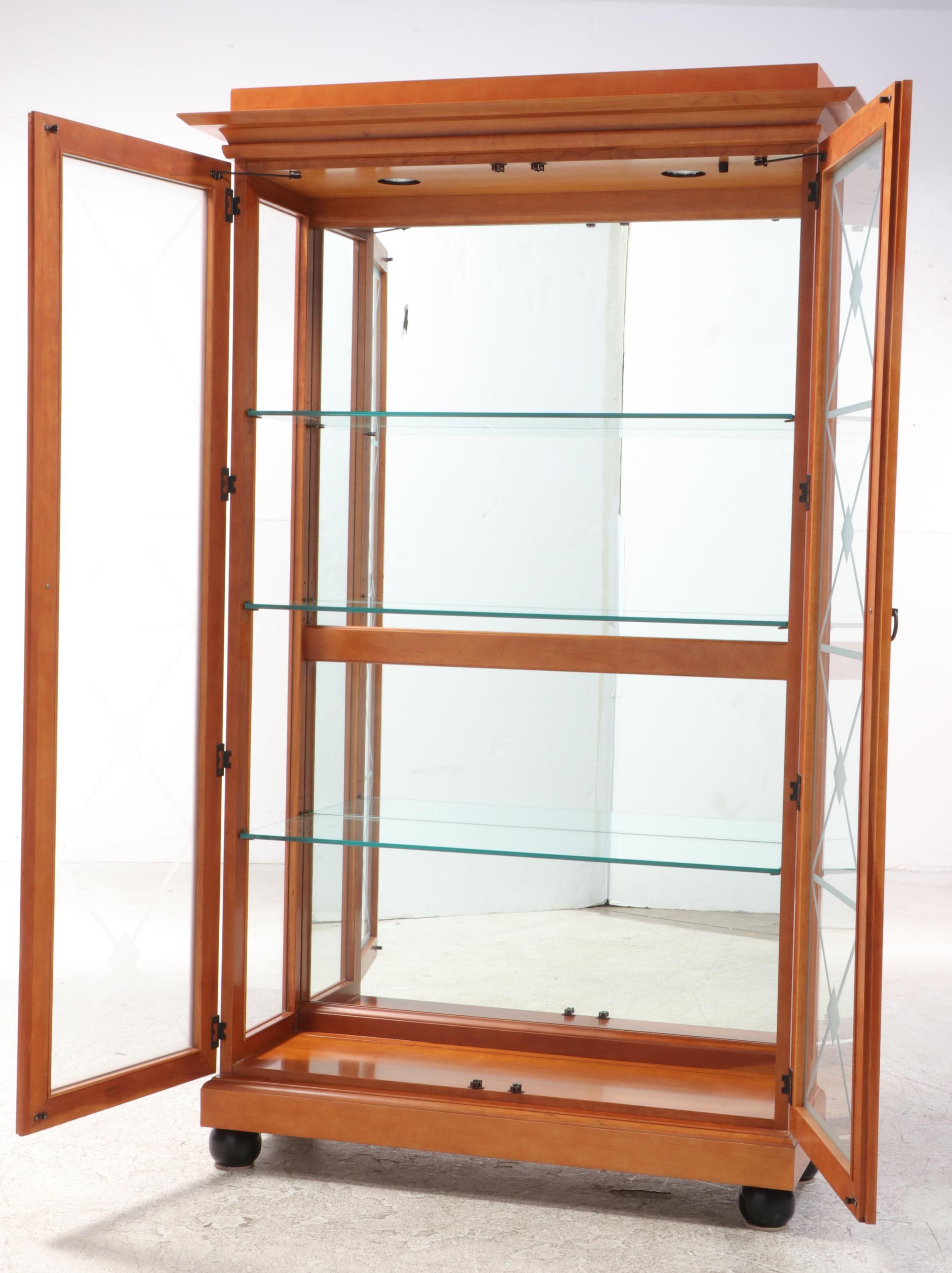 Councill Biedermeier Style Cherrywood and Patterned Glass Display Cabinet