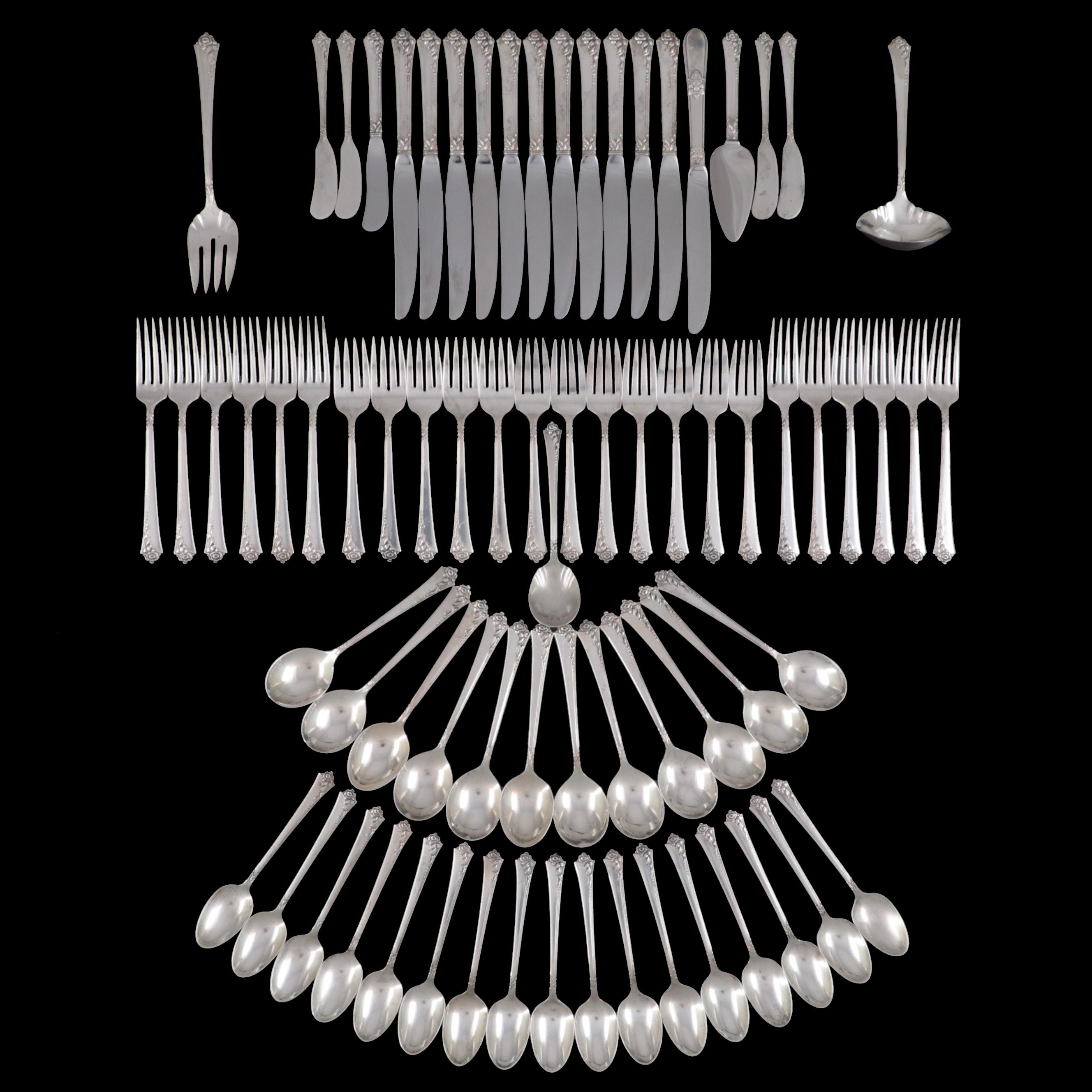 Oneida Heirloom "Damask Rose" Sterling Silver Flatware, Mid-20th Century