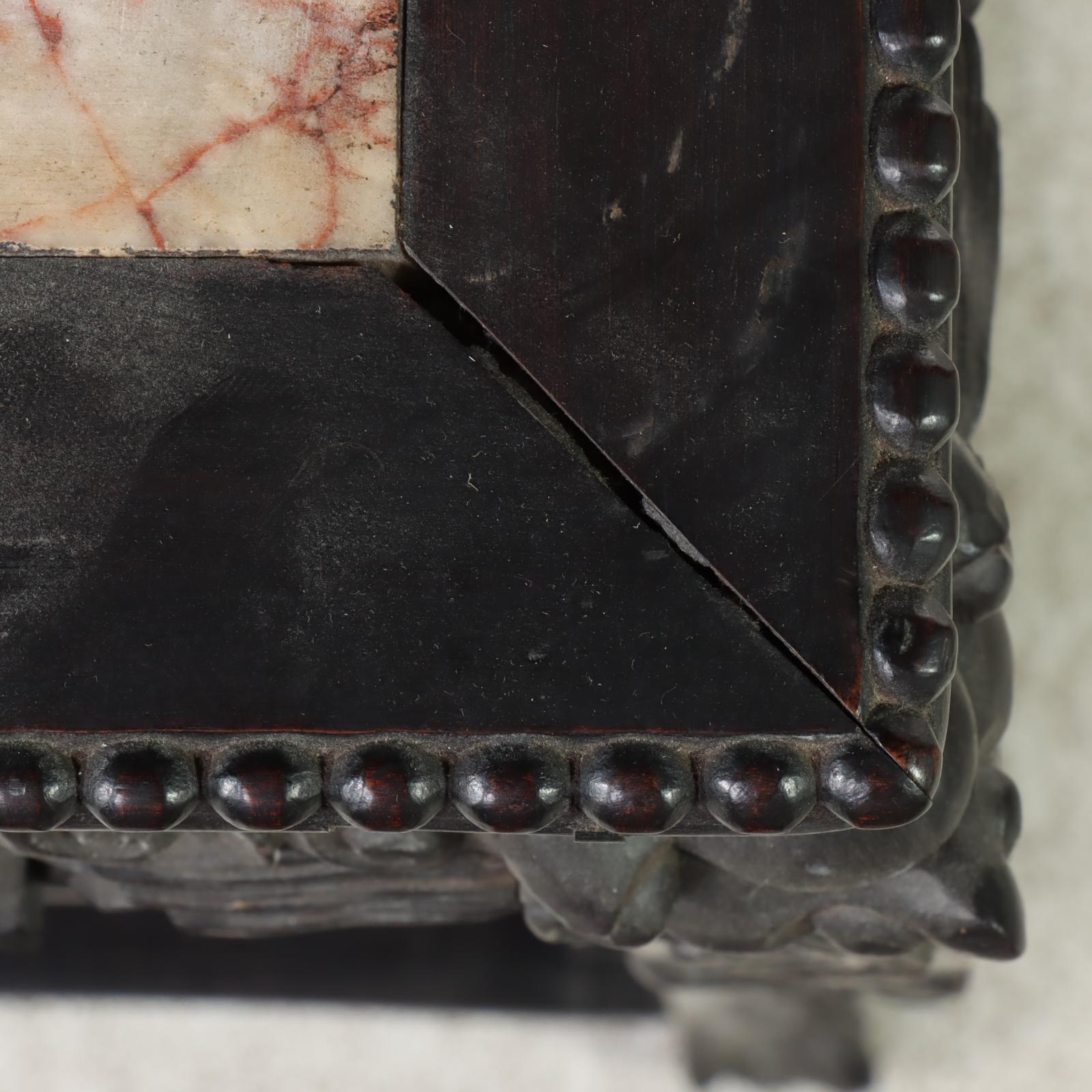 Chinese Ebonized Carved Rosewood Plant Stand with Inset Marble Top