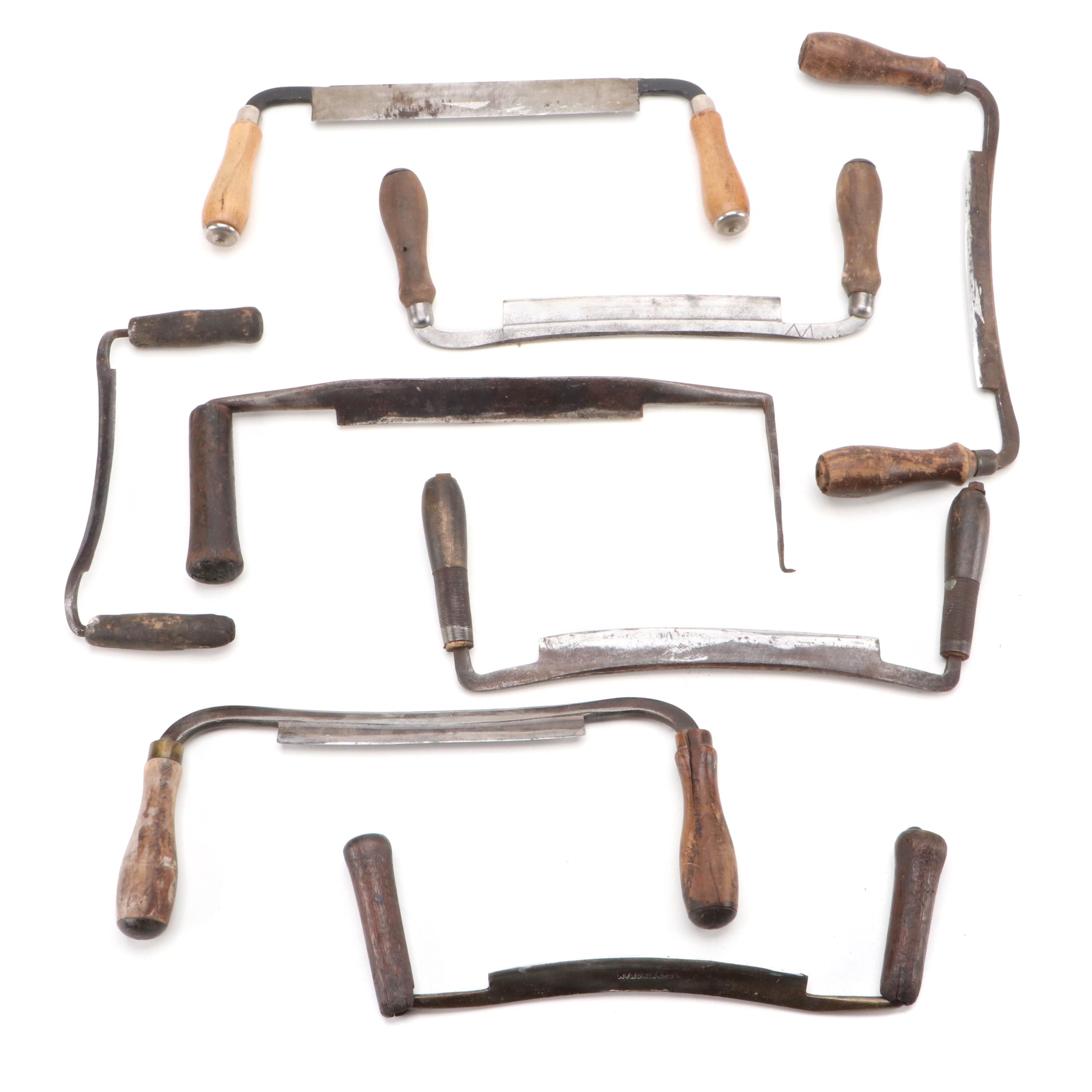 Wood Handled Wrought Iron Woodworking Draw Knives, Antique