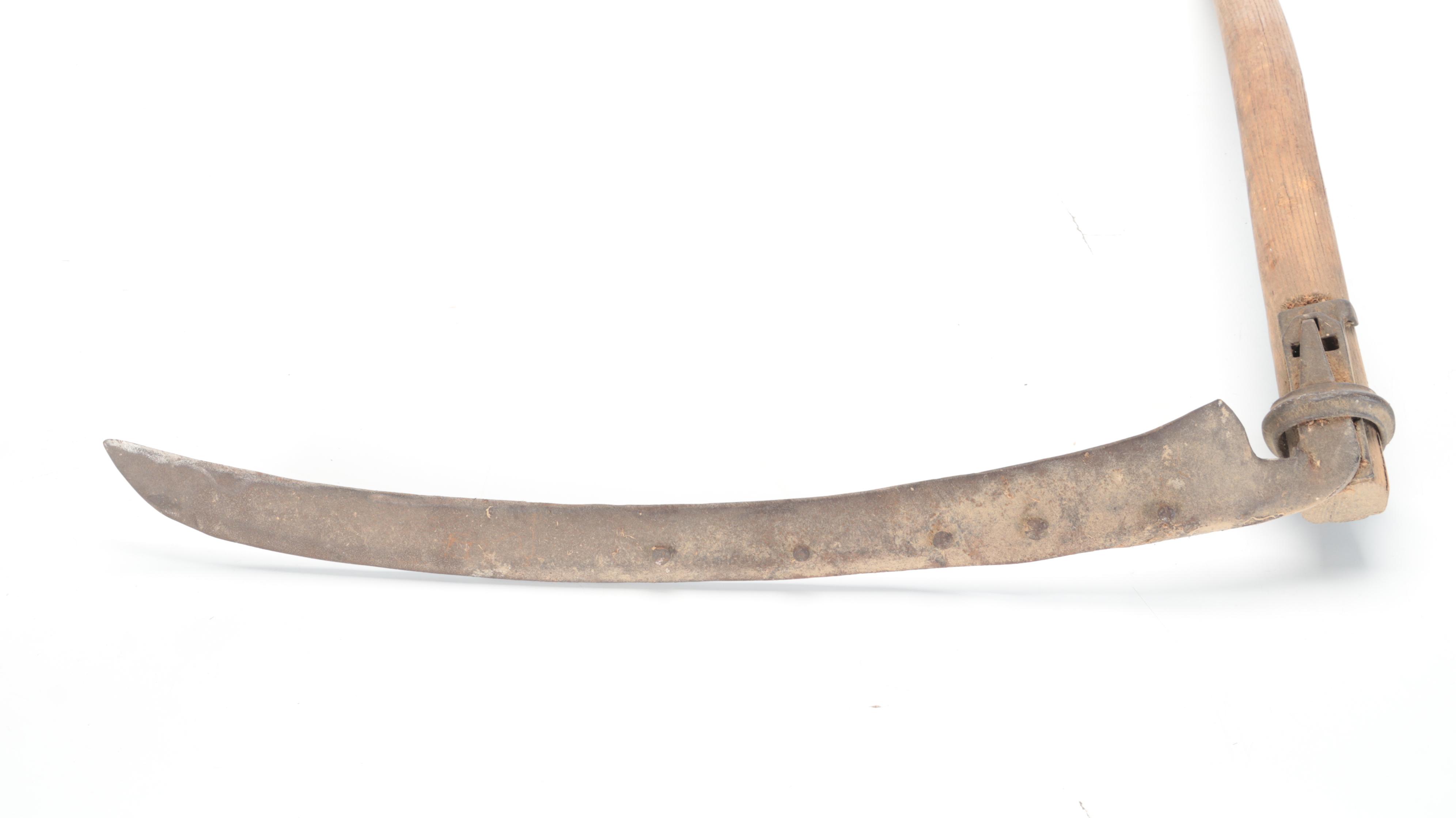 Primitive Style Wood and Metal Garden Scythe