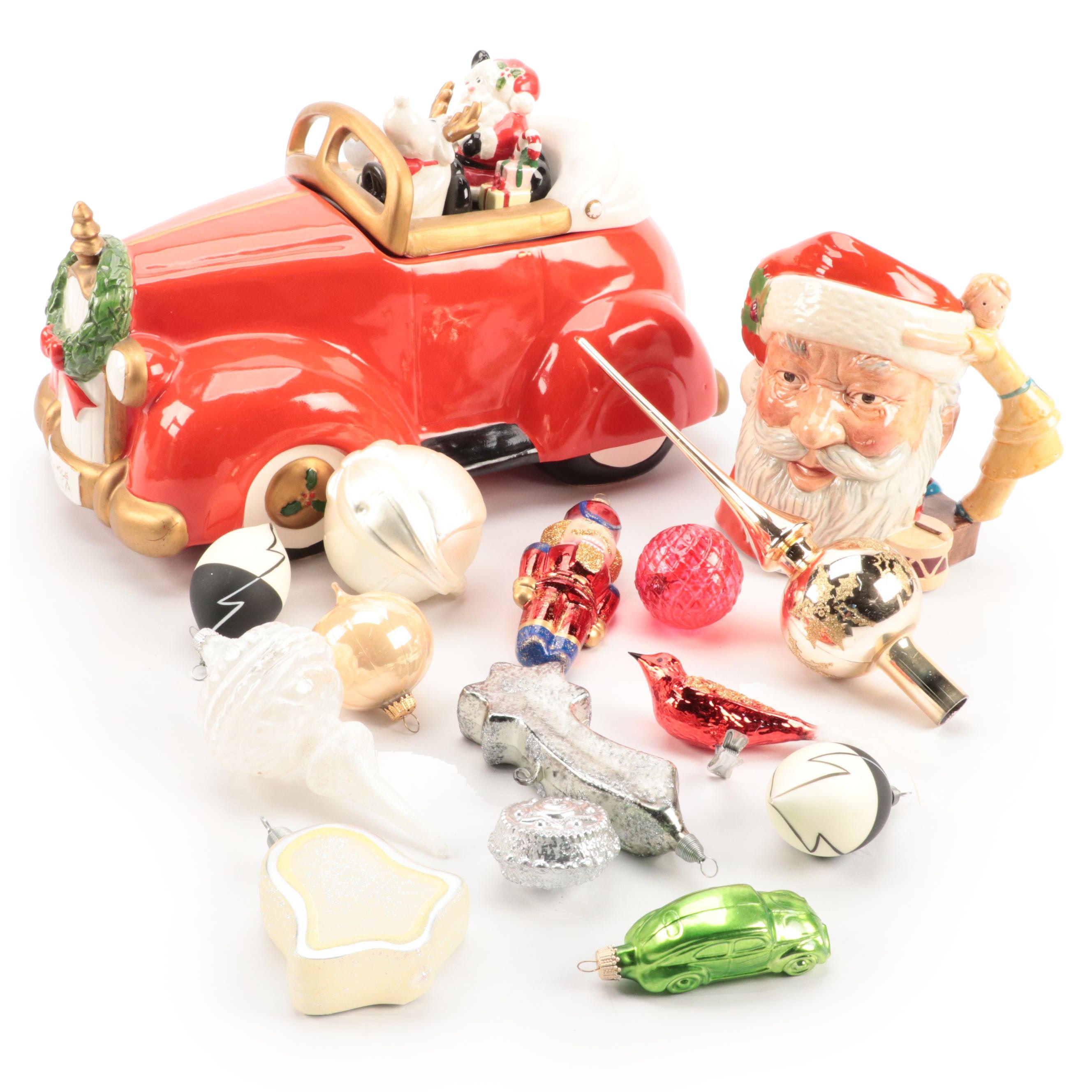 Santa Cookie Jar with Royal Doulton Mug and Ornaments
