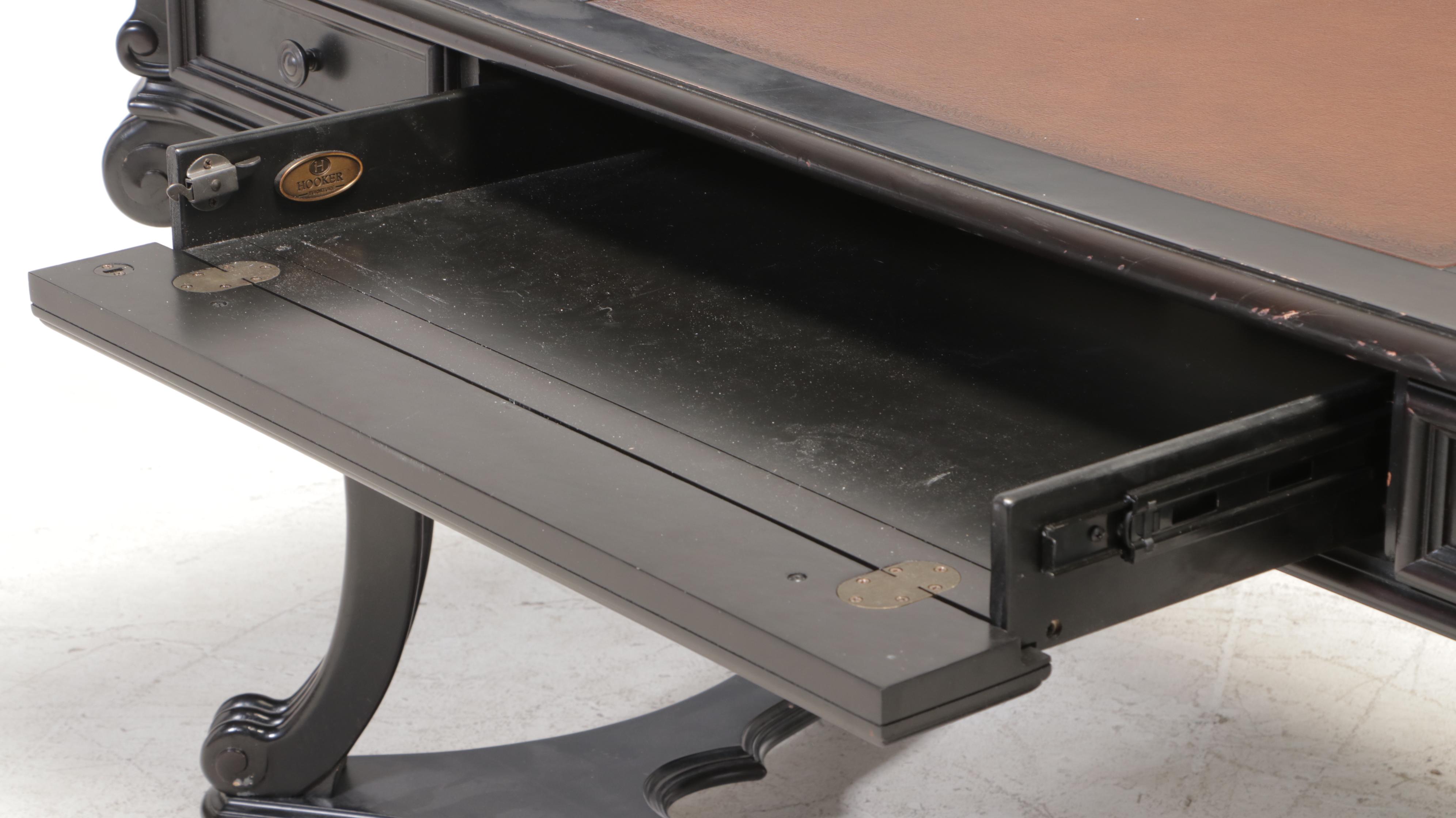 Hooker Furniture Leather-Top Wooden Desk with Keyboard Drawer