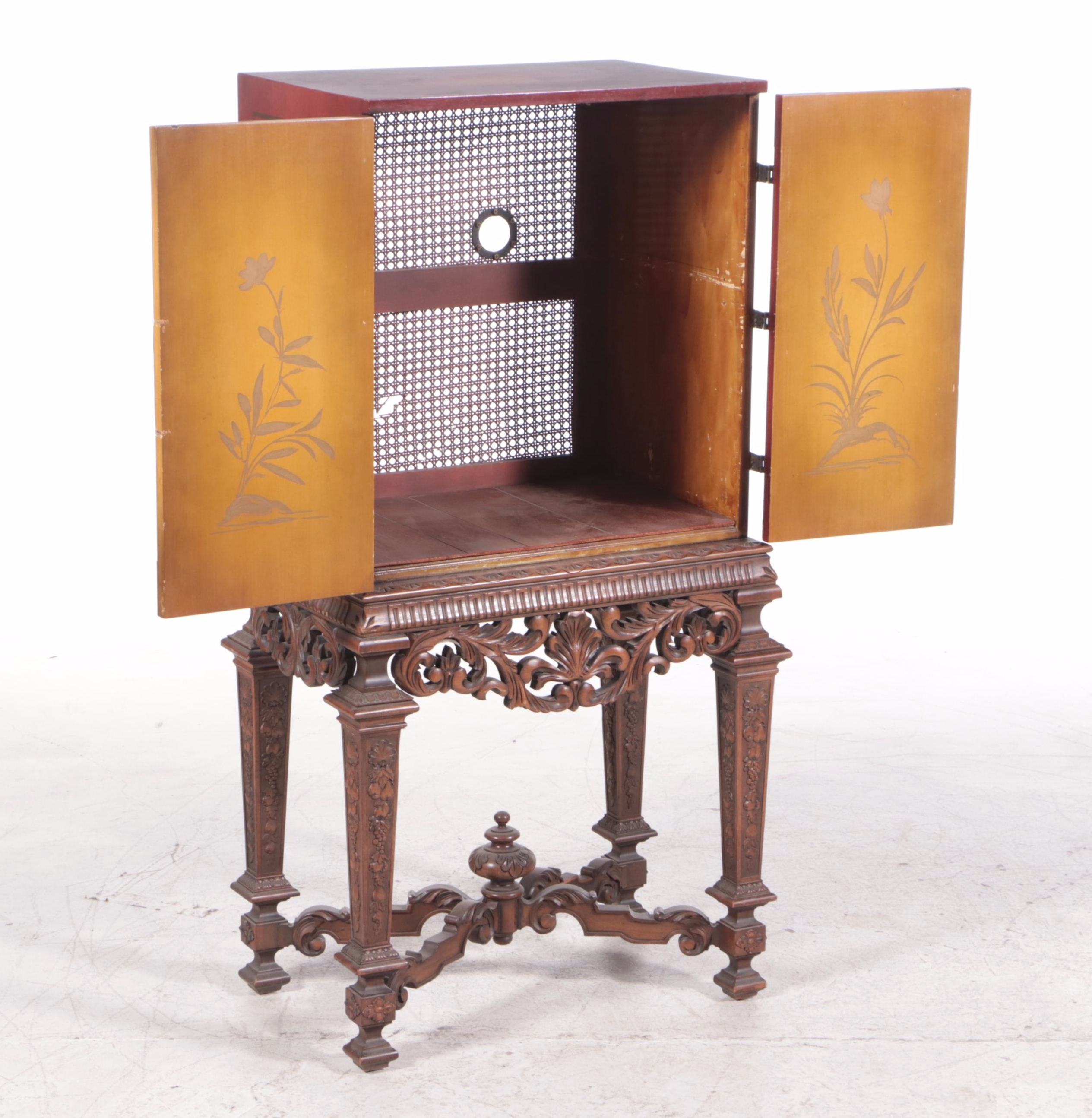 Chinoiserie Red Lacquerware Cabinet on Stand, Mid-20th Century