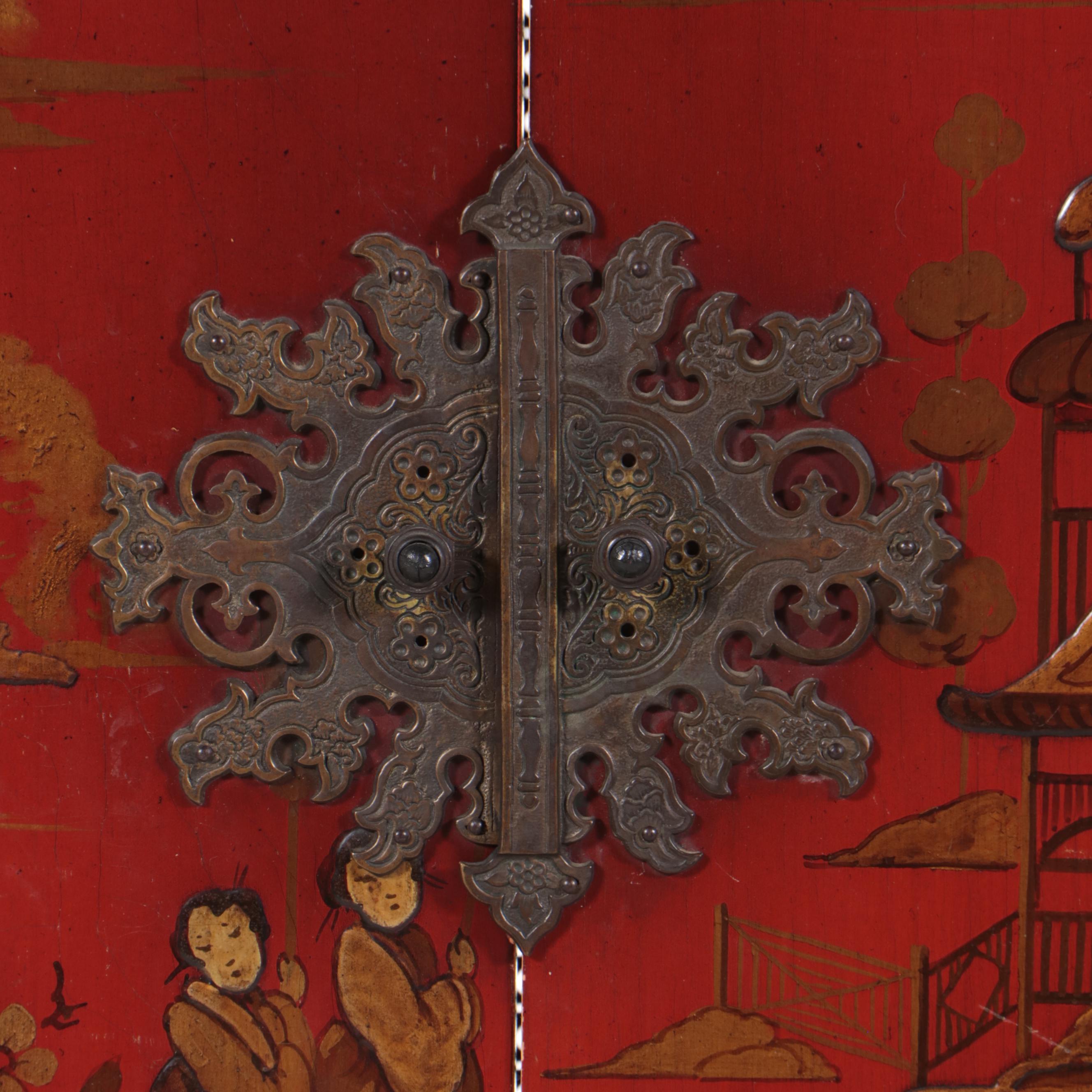 Chinoiserie Red Lacquerware Cabinet on Stand, Mid-20th Century