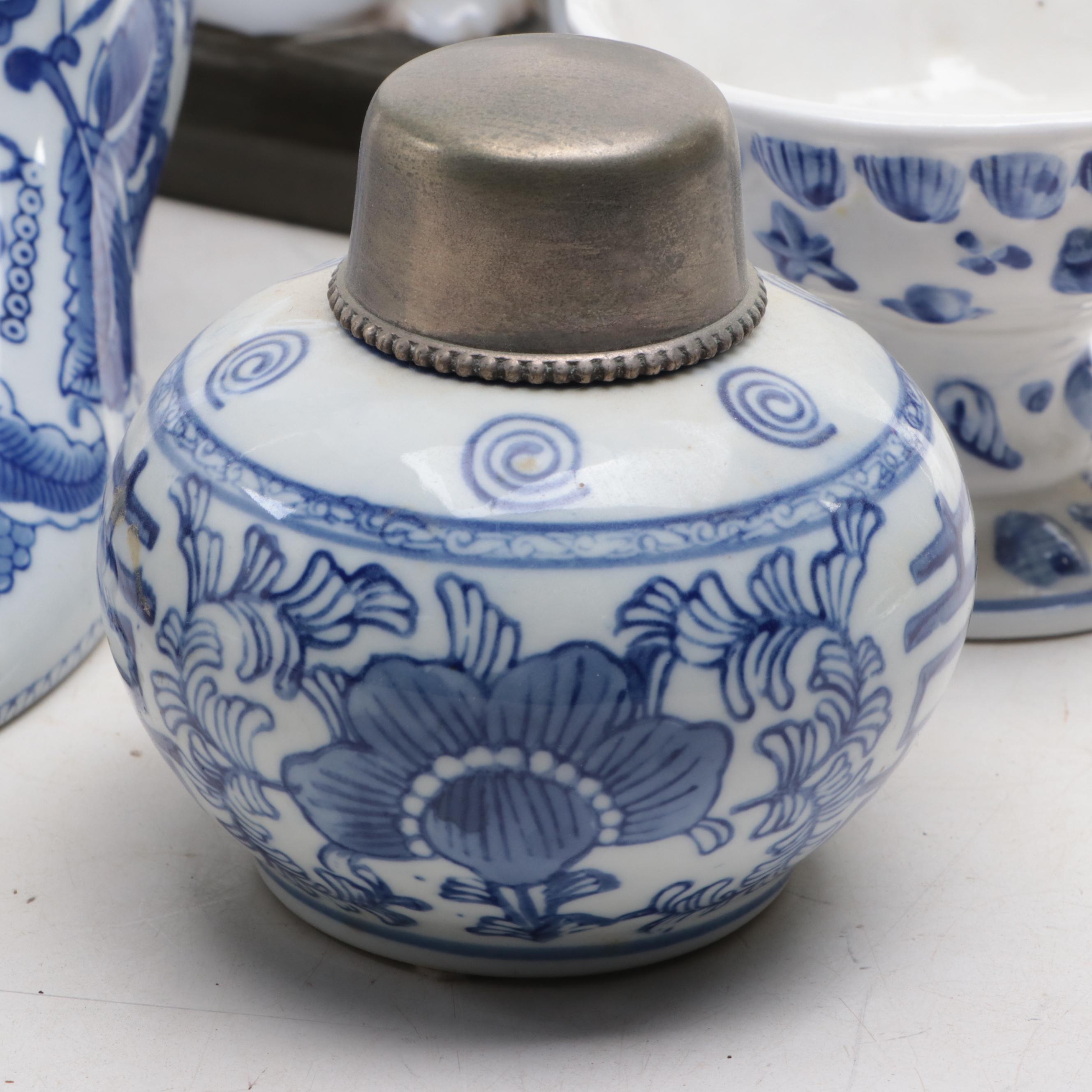 Austin Porcelain Dog Figurines with Blue and White Ceramics