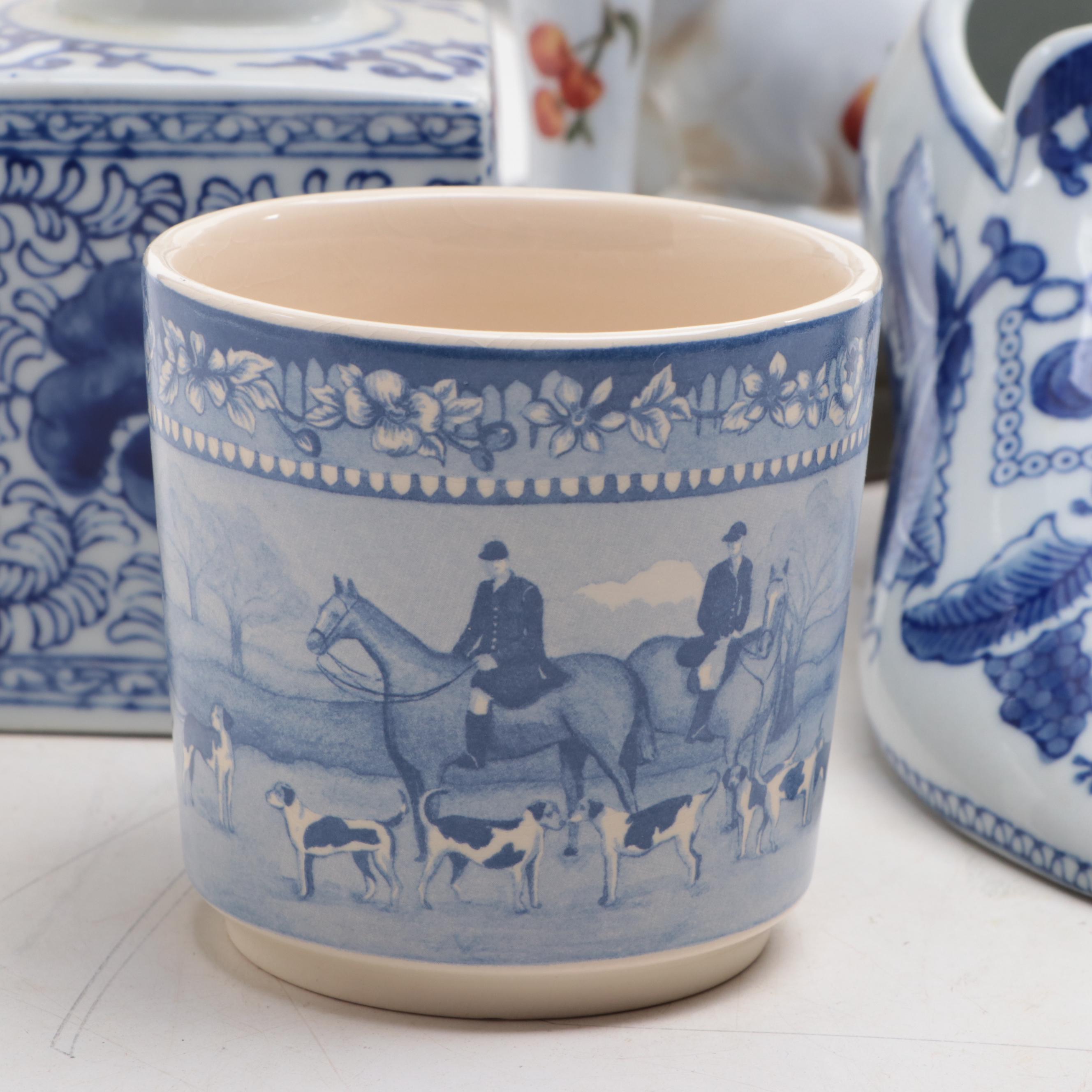 Austin Porcelain Dog Figurines with Blue and White Ceramics